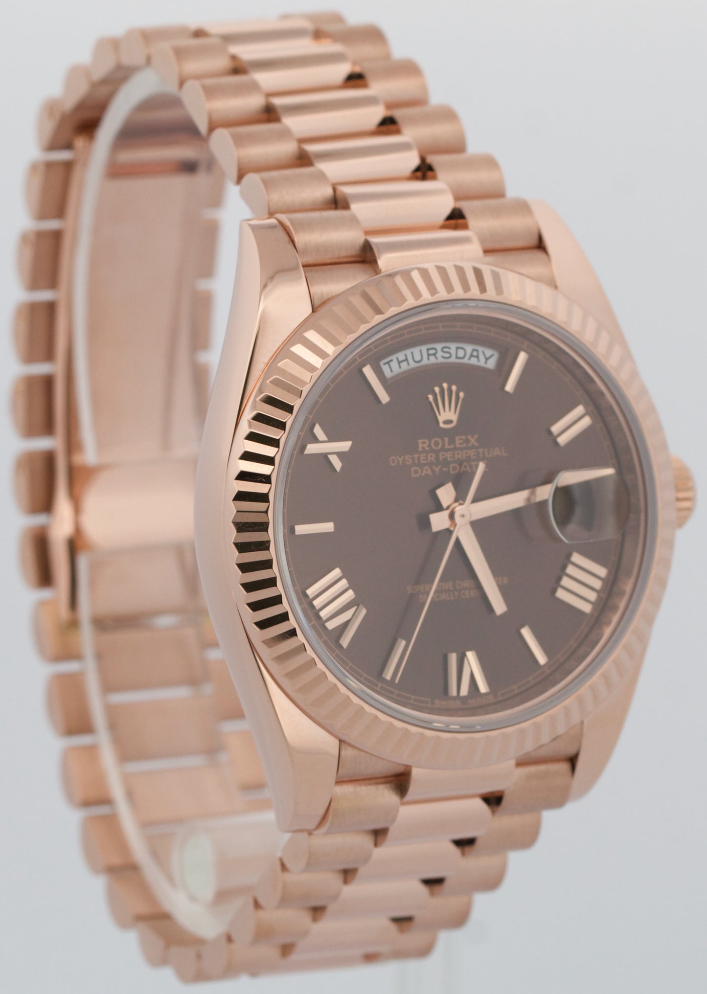 PAPERS Rolex Day-Date President 40mm CHOCOLATE ROMAN Brown 18K Gold 228235 BOX