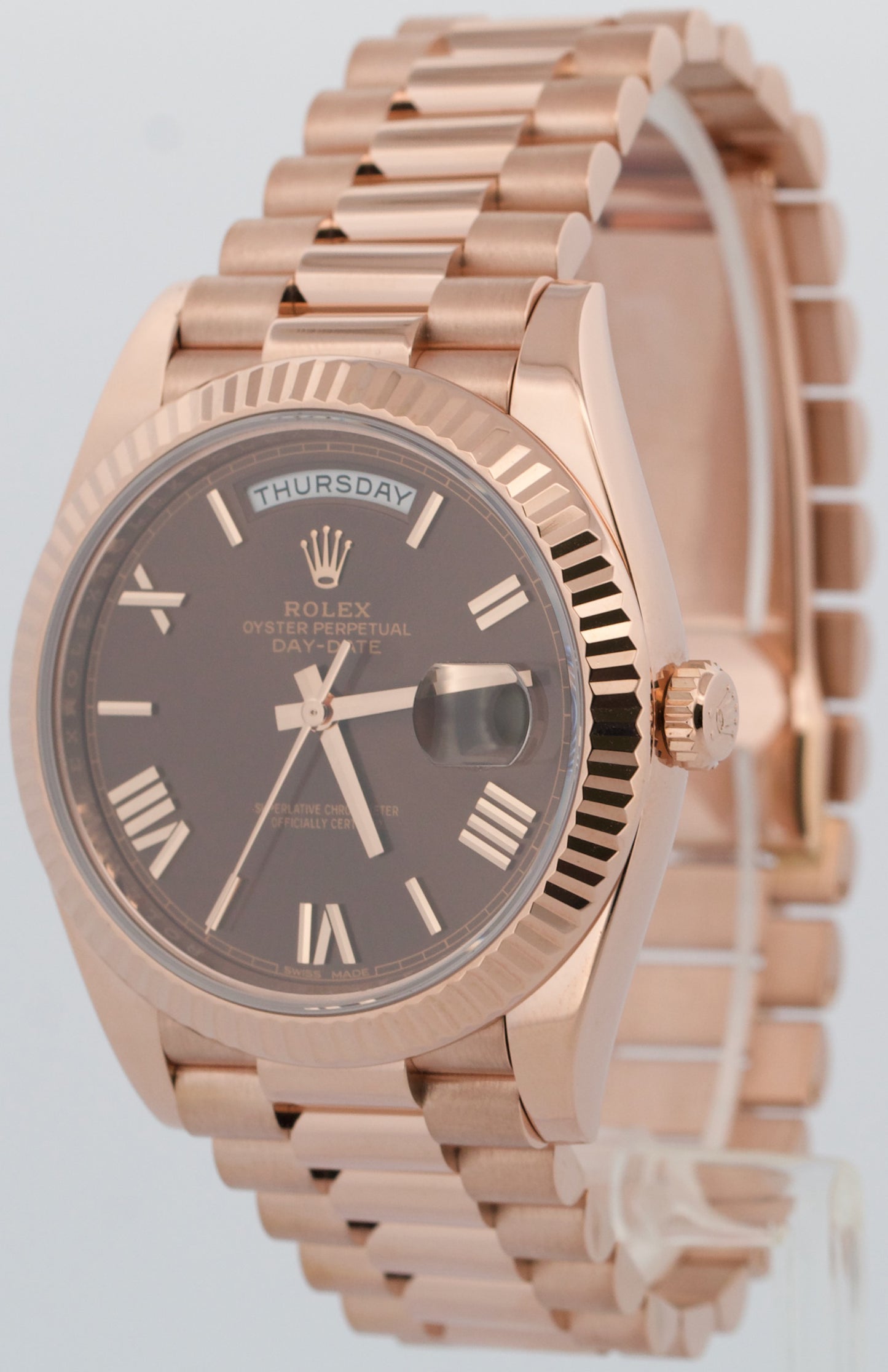 PAPERS Rolex Day-Date President 40mm CHOCOLATE ROMAN Brown 18K Gold 228235 BOX
