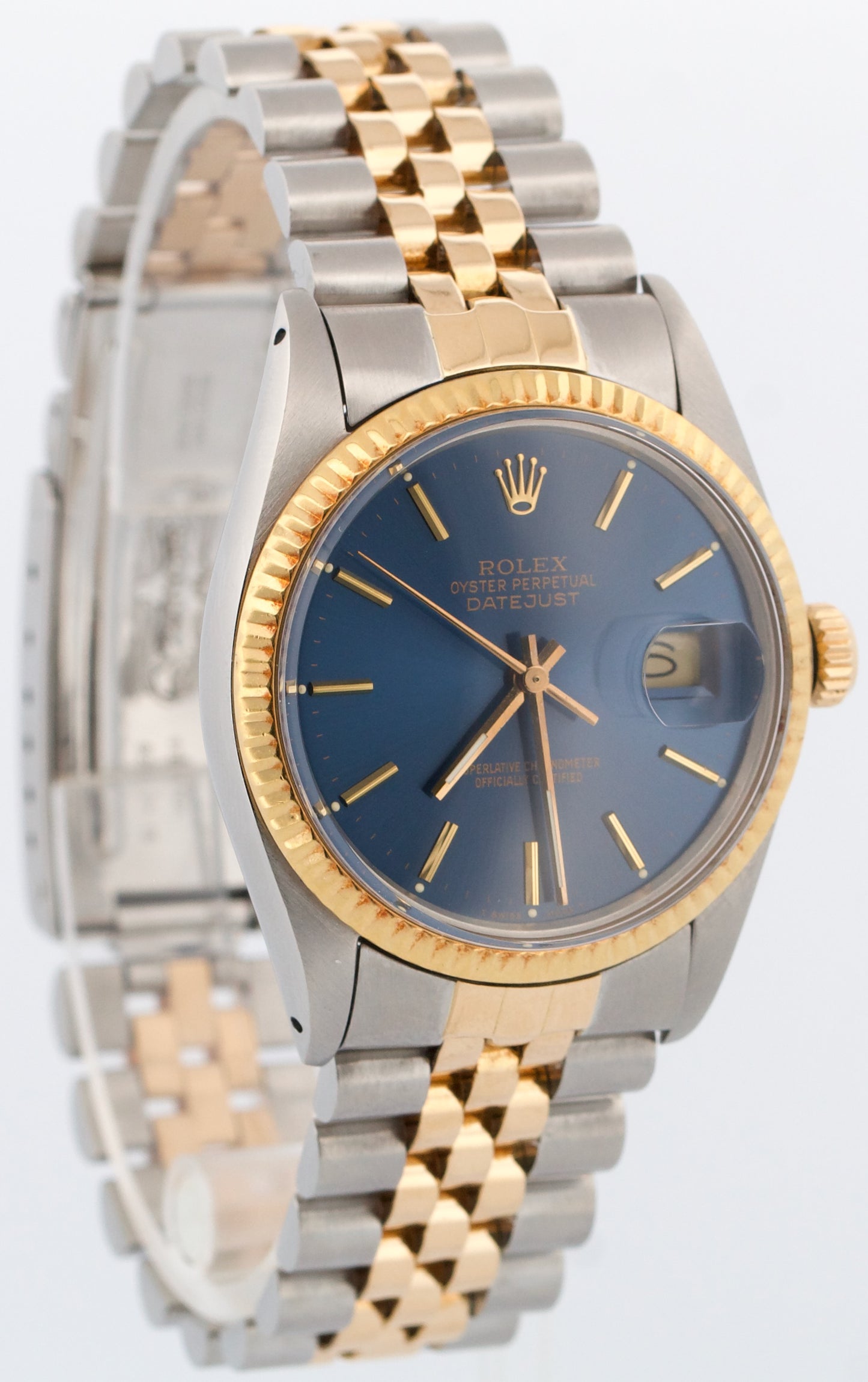 PAPERS Rolex DateJust 36mm BLUE Two-Tone 18K Yellow Gold Steel JUBILEE 16013 BOX
