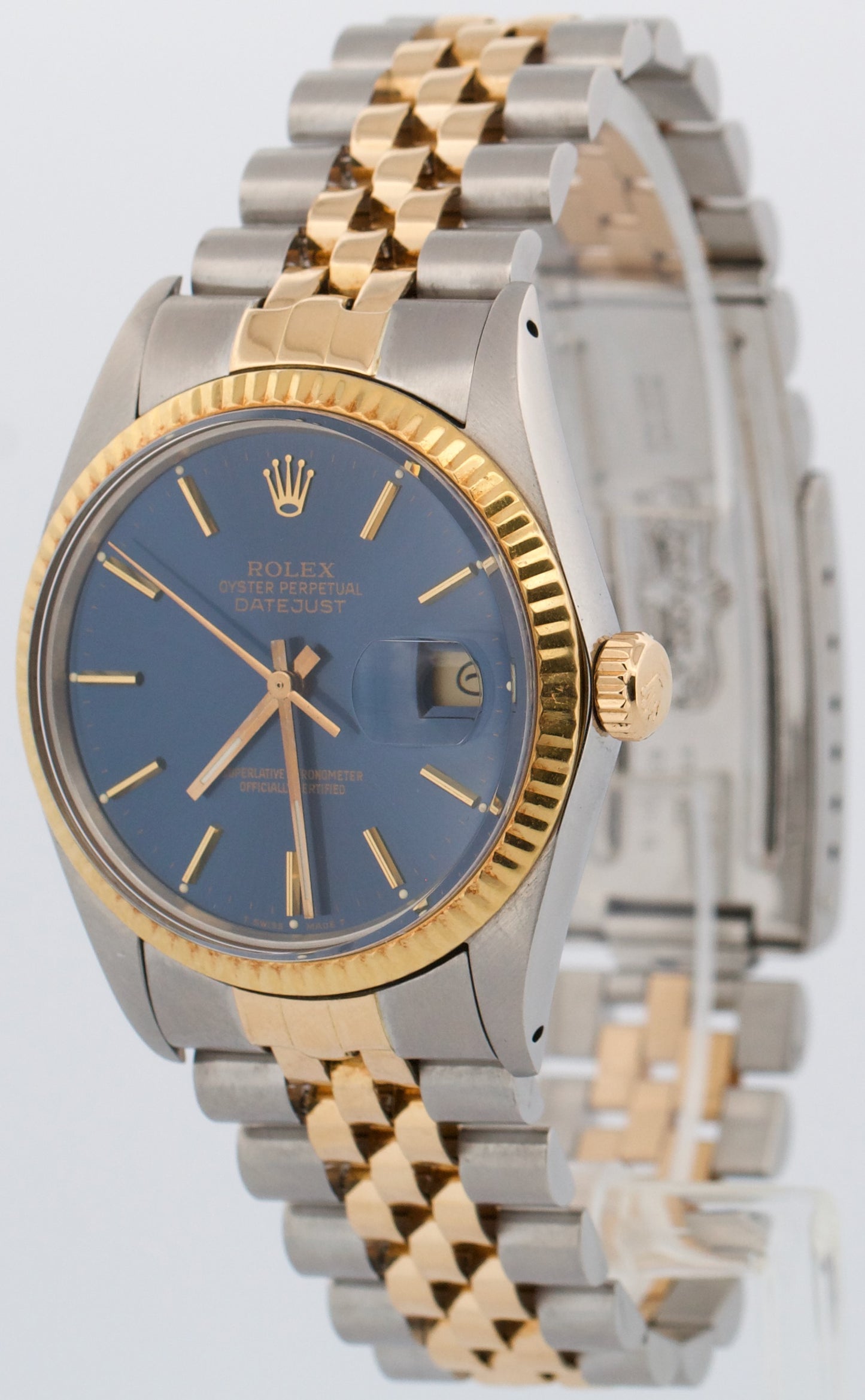 PAPERS Rolex DateJust 36mm BLUE Two-Tone 18K Yellow Gold Steel JUBILEE 16013 BOX