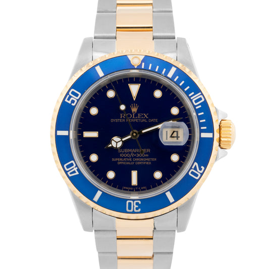 Rolex Submariner BLUE Two-Tone 18K Yellow Gold Steel 40mm 16613 LB Watch