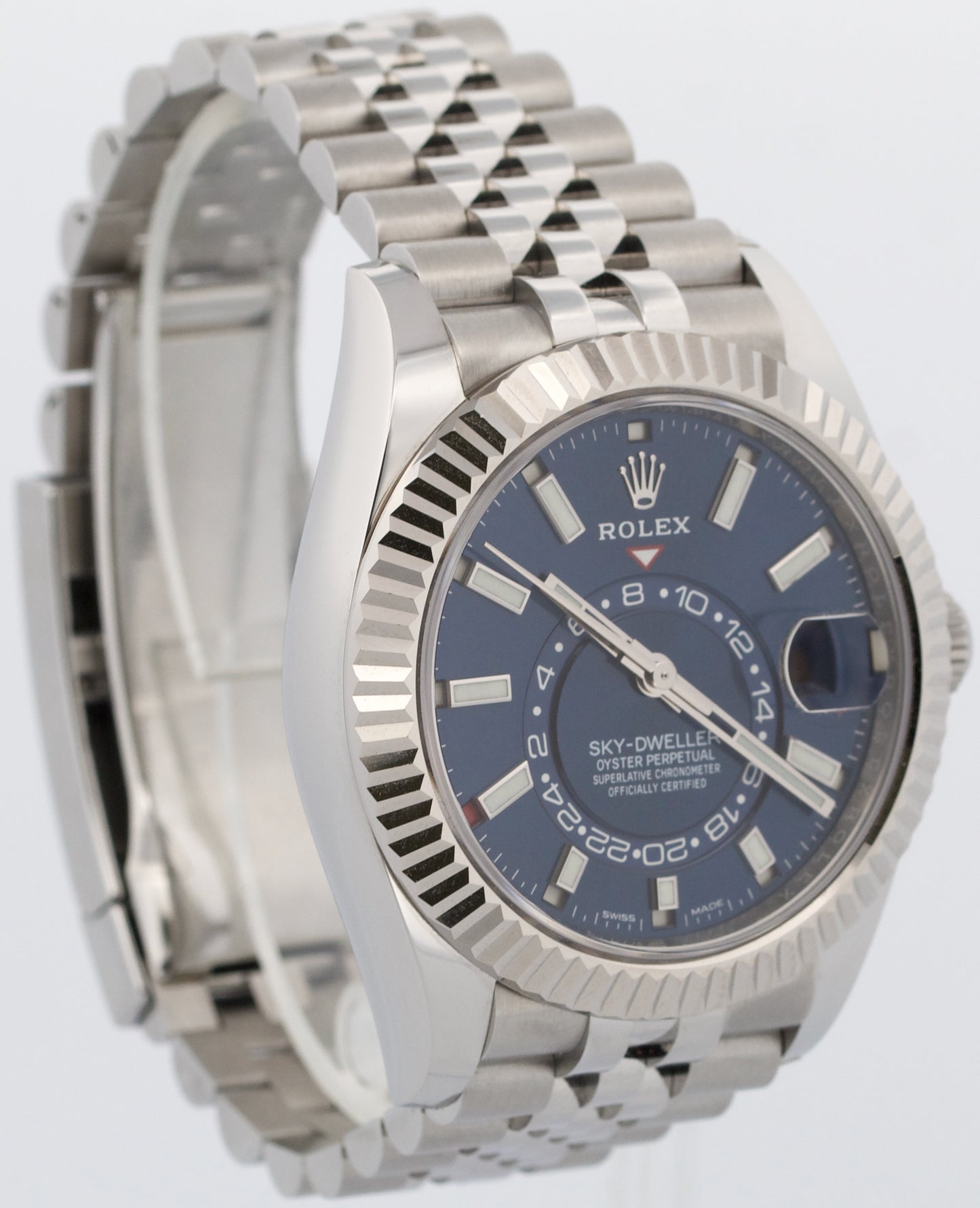 Rolex Sky-Dweller BLUE Stainless Steel 18K White Gold 42mm JUBILEE 326934 BOX