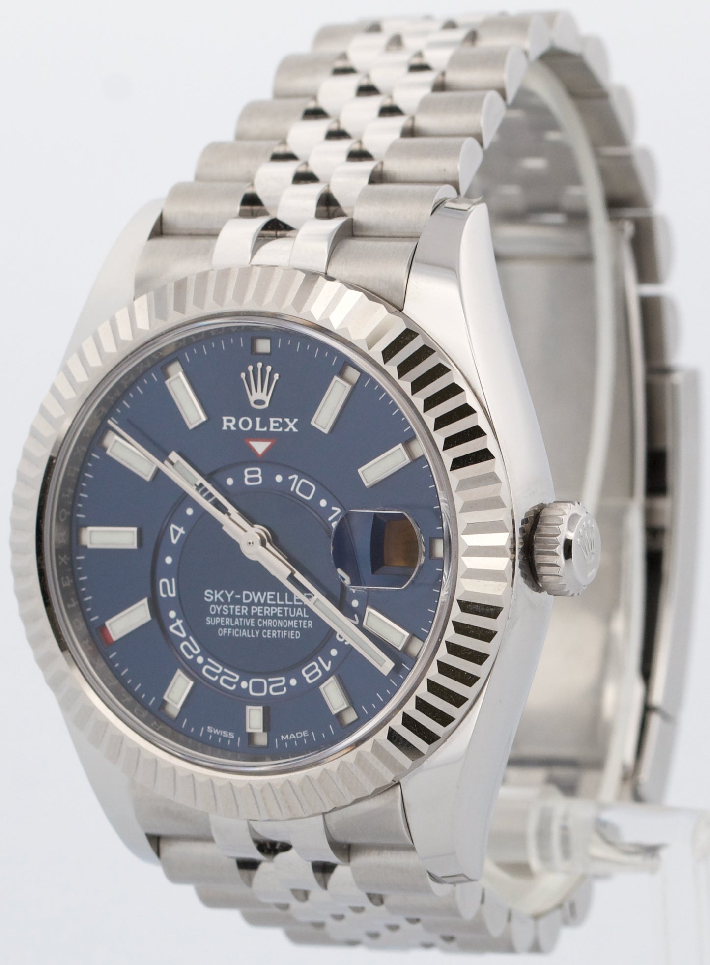 Rolex Sky-Dweller BLUE Stainless Steel 18K White Gold 42mm JUBILEE 326934 BOX