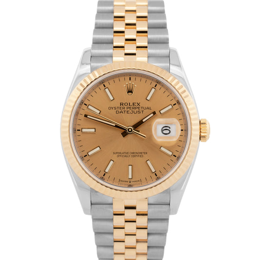 2023 PAPERS Rolex DateJust CHAMPAGNE Two-Tone 36mm 126233 Watch BOX