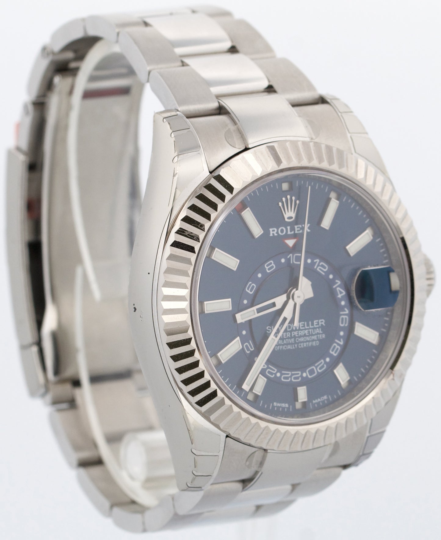 STICKERED Rolex Sky-Dweller 326934 BLUE 42mm Steel OYSTER 18K Gold Watch BOX