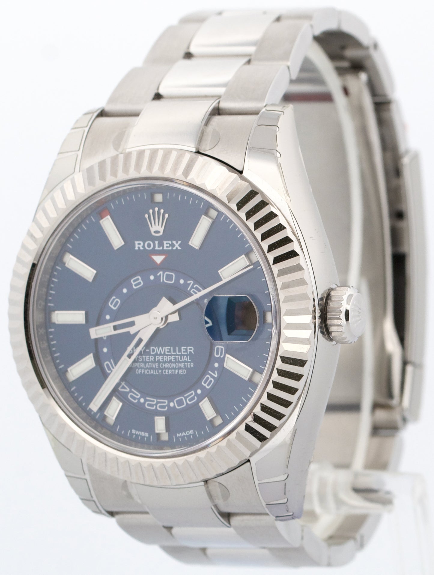 STICKERED Rolex Sky-Dweller 326934 BLUE 42mm Steel OYSTER 18K Gold Watch BOX