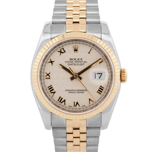 Rolex DateJust WHITE Pyramid Two-Tone Yellow Gold Steel 36mm 116233 Watch