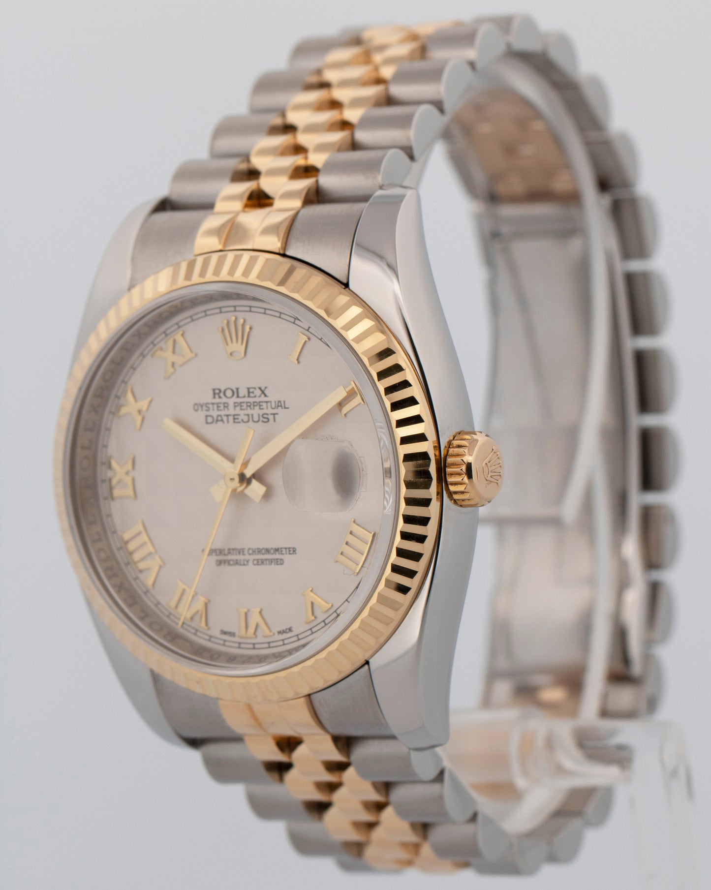 Rolex DateJust WHITE Pyramid Two-Tone Yellow Gold Steel 36mm 116233 Watch