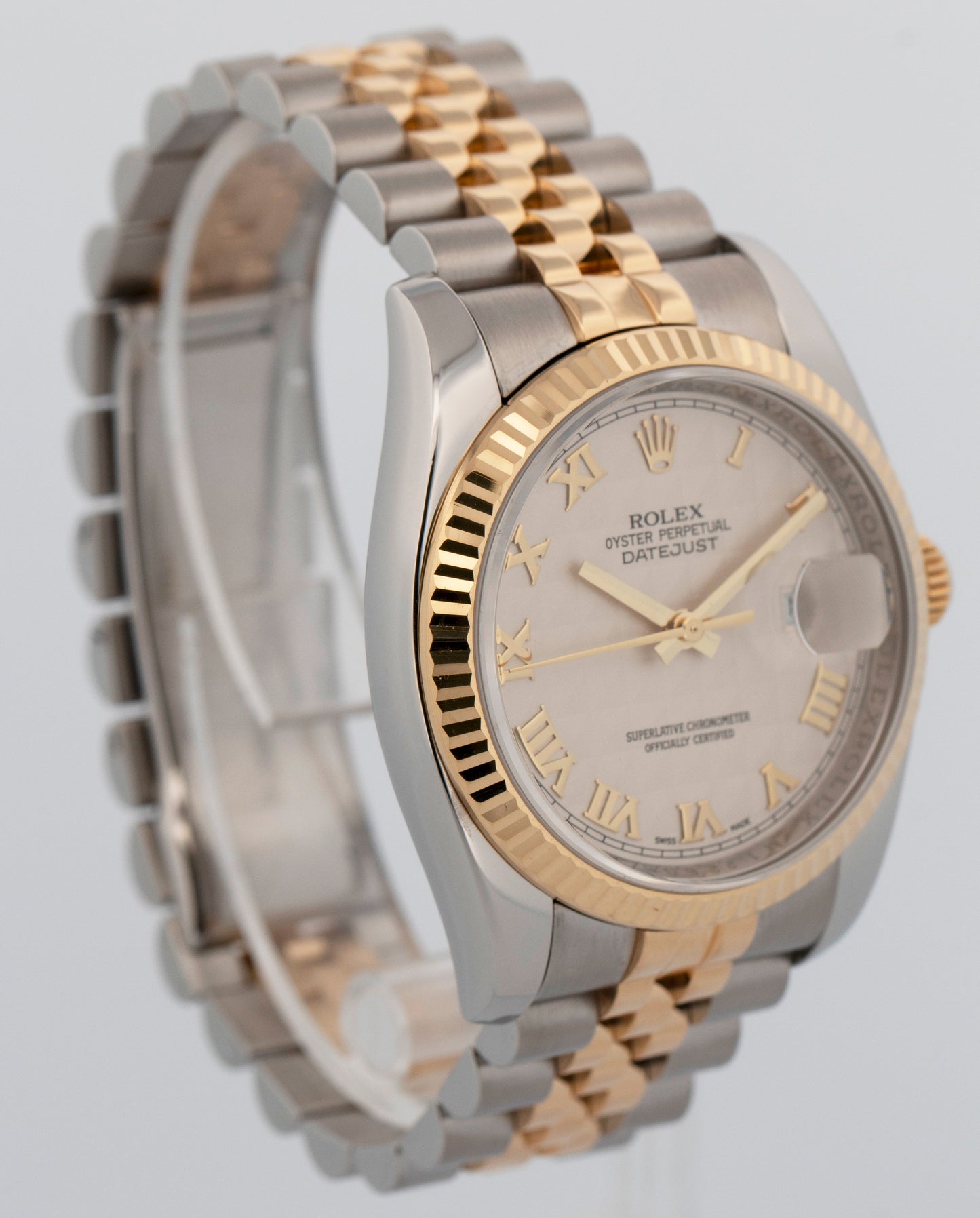 Rolex DateJust WHITE Pyramid Two-Tone Yellow Gold Steel 36mm 116233 Watch