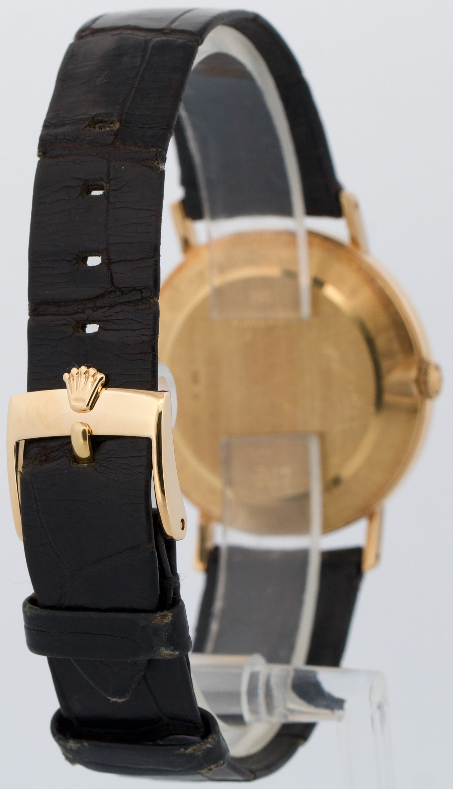 Rolex Cellini WHITE ROMAN 18K Yellow Gold Manual Black Leather 32mm 4112 Watch