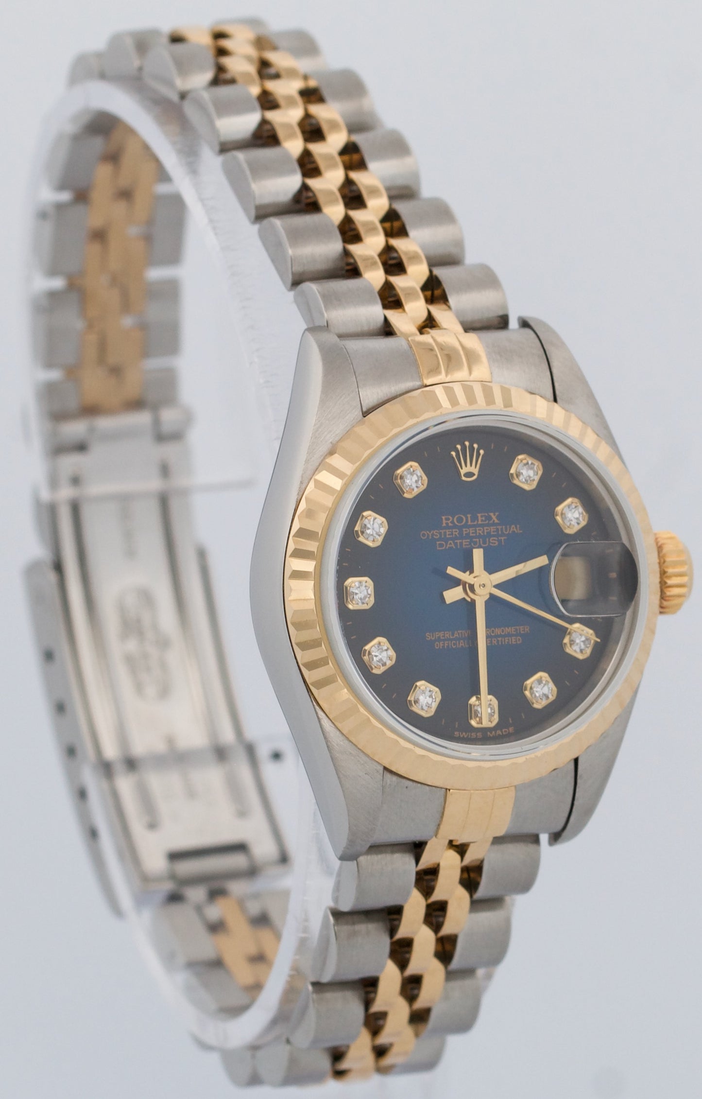 PAPERS Ladies Rolex DateJust BLUE VIGNETTE DIAMOND 18K Jubilee 26mm 79173 BOX
