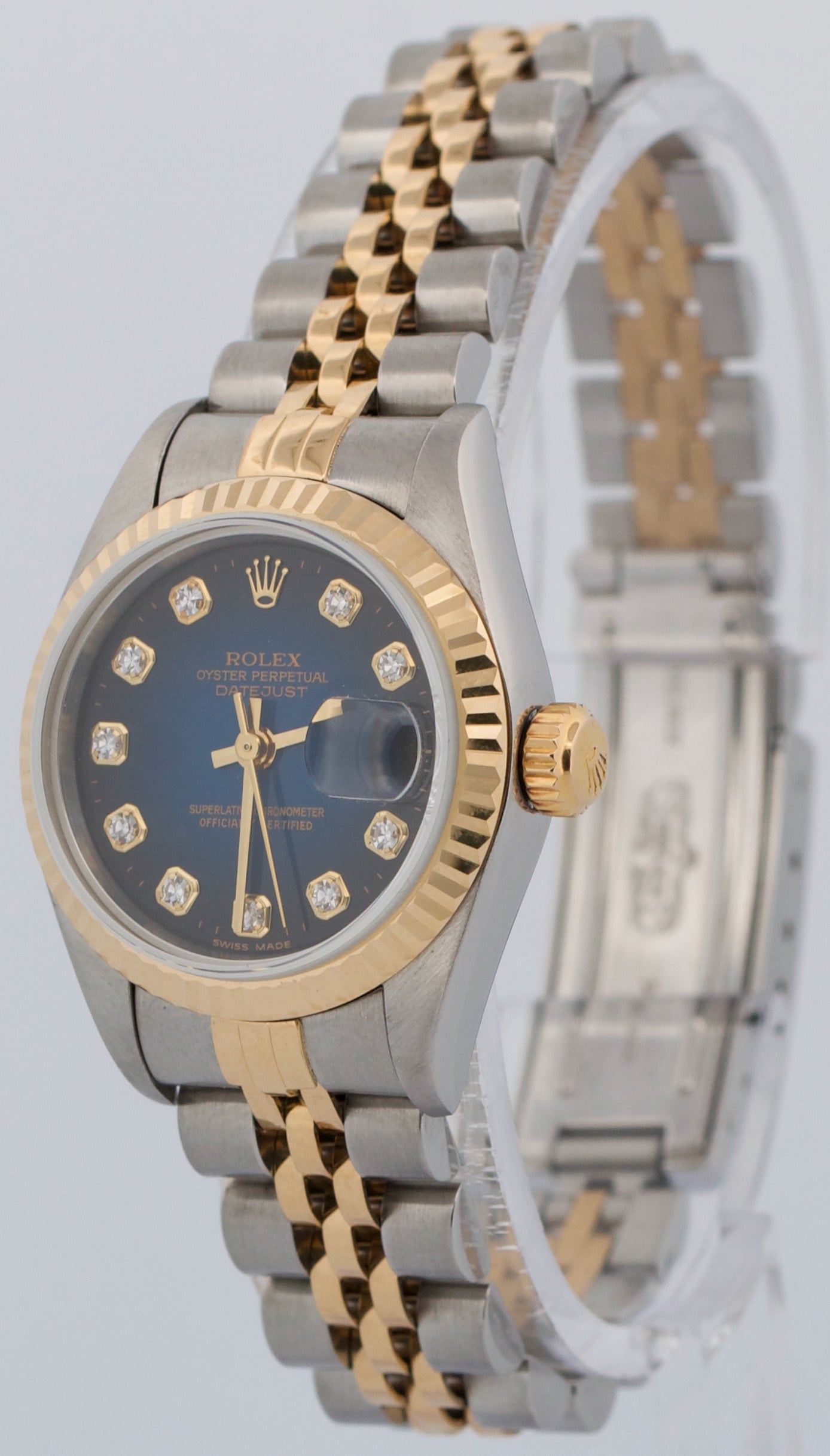 PAPERS Ladies Rolex DateJust BLUE VIGNETTE DIAMOND 18K Jubilee 26mm 79173 BOX
