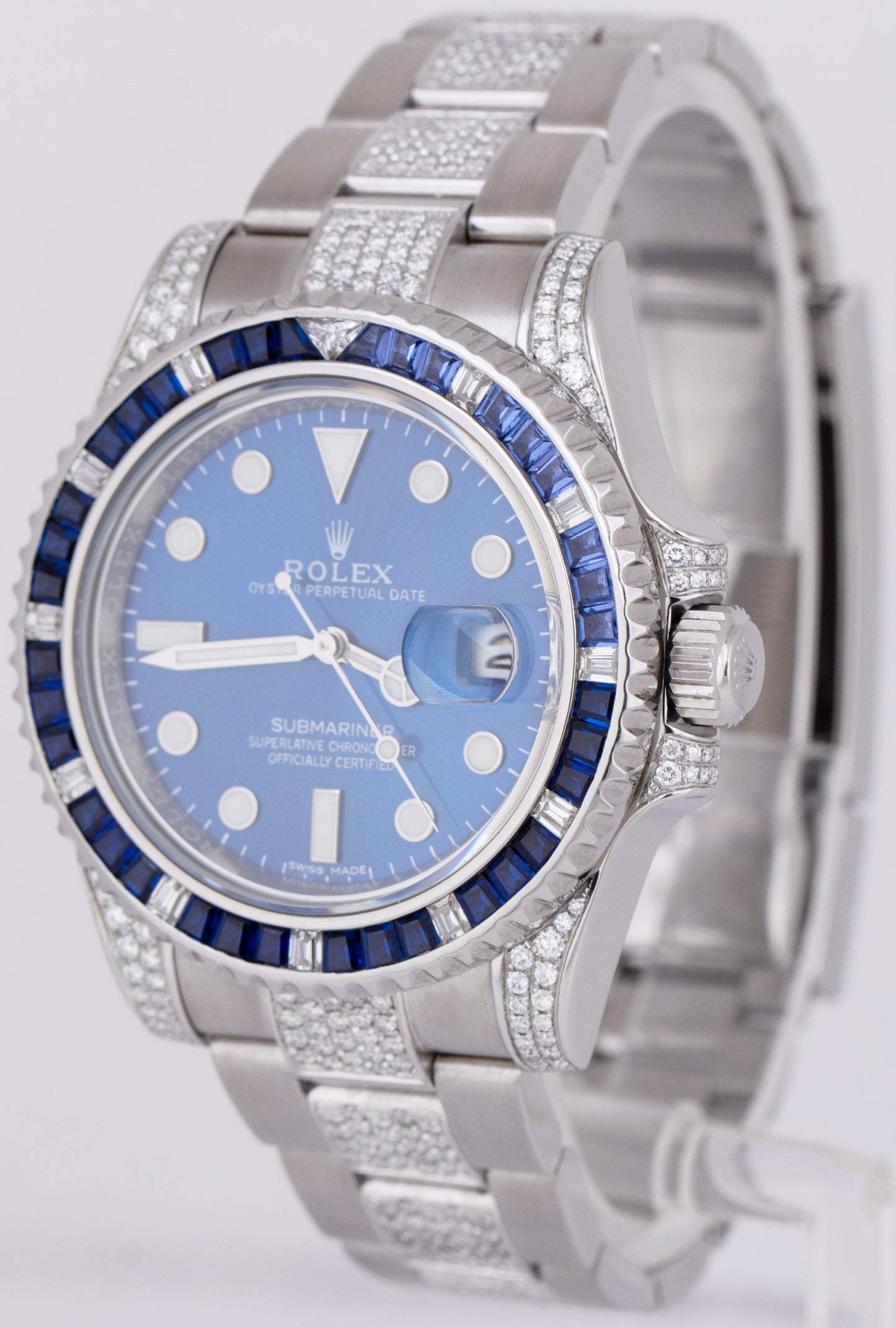 MINT Rolex Submariner Date Blue Dial DIAMOND SAPPHIRE 40mm Oyster Watch 116610