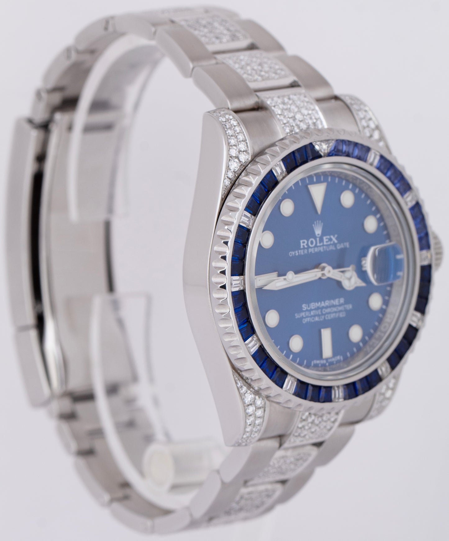 MINT Rolex Submariner Date Blue Dial DIAMOND SAPPHIRE 40mm Oyster Watch 116610