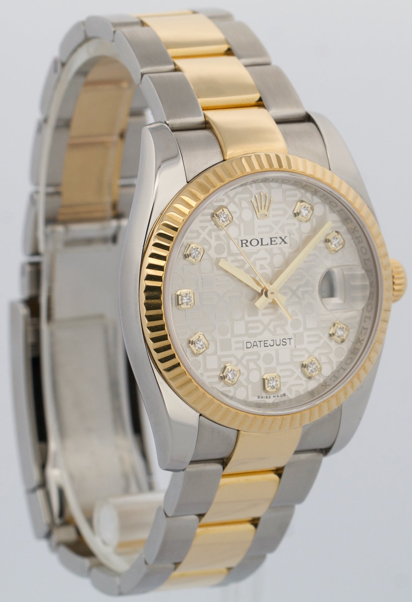 PAPERS Rolex DateJust 36mm SILVER JUBILEE DIAMOND 18K Yellow Gold 116233 BOX