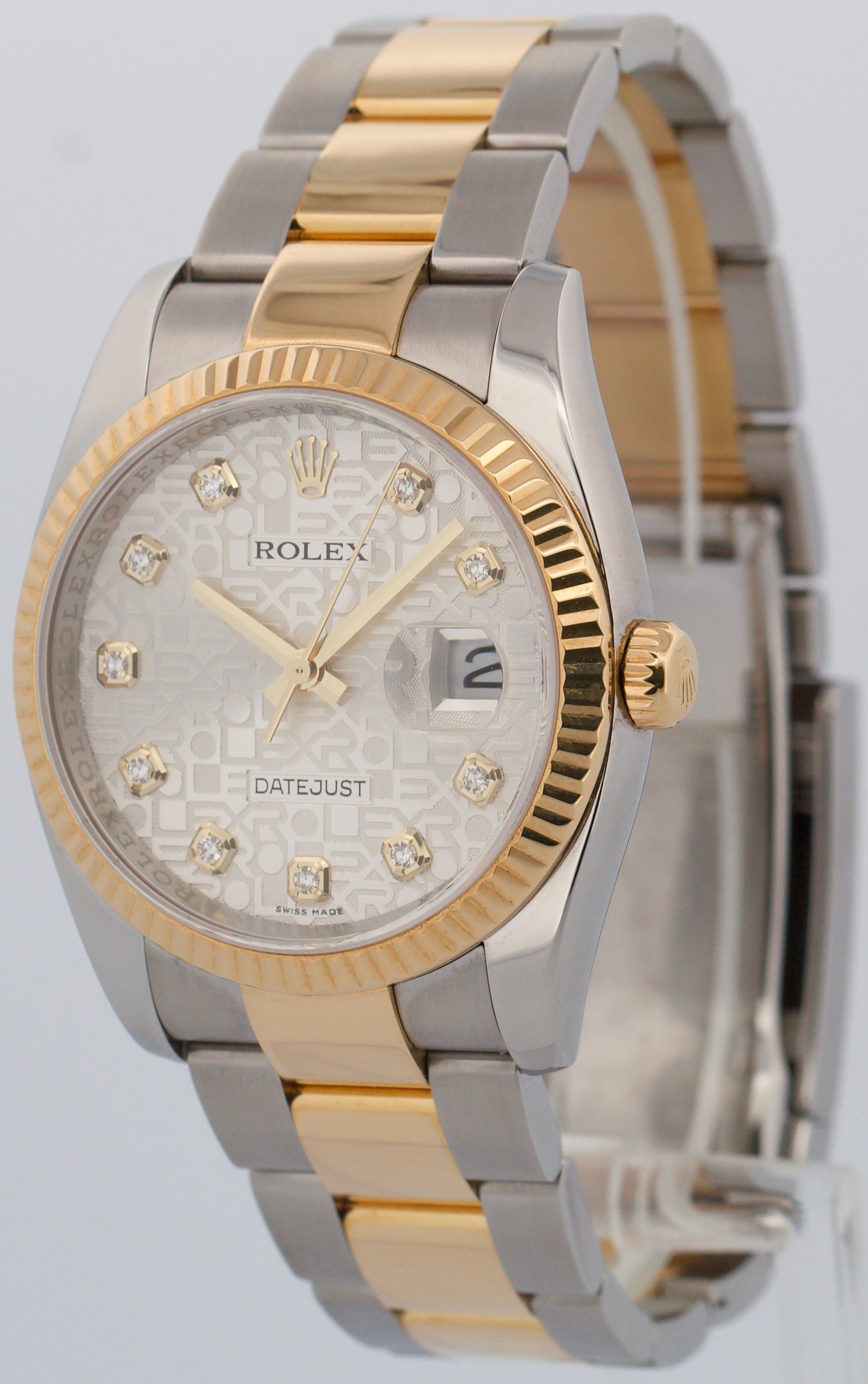 PAPERS Rolex DateJust 36mm SILVER JUBILEE DIAMOND 18K Yellow Gold 116233 BOX