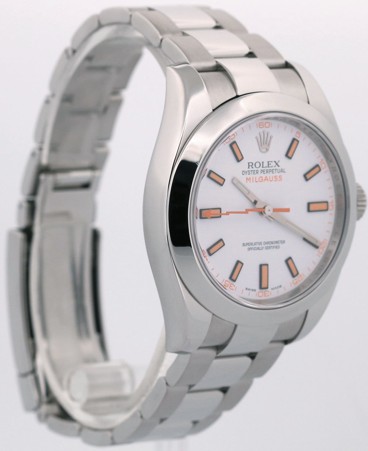 2024 CPO Rolex Milgauss 116400 White Orange Stainless Steel 40mm Watch Papers