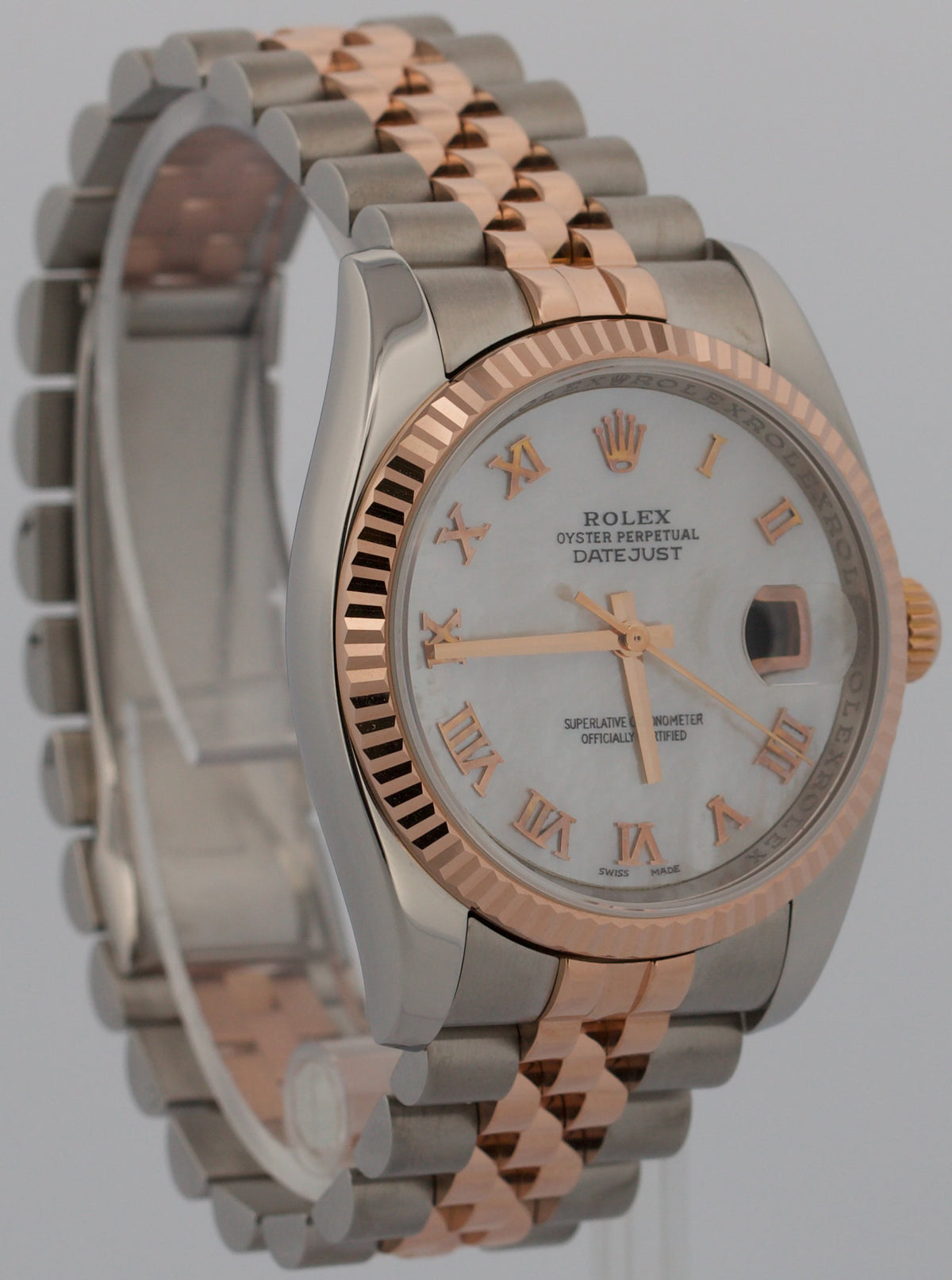 2006 Rolex DateJust 36mm MOP Roman 18K Rose Gold Steel Jubilee 116231 Box Papers