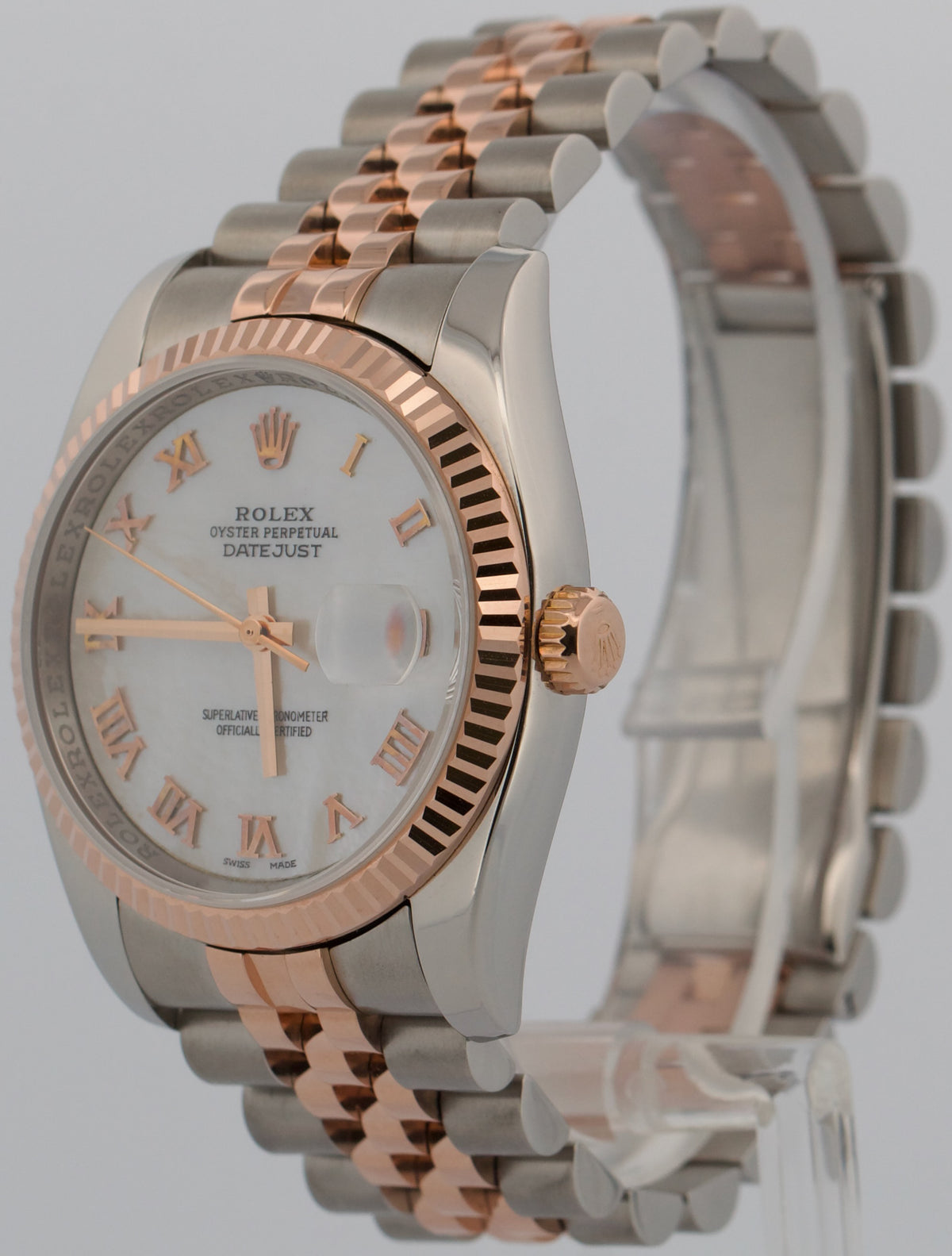 2006 Rolex DateJust 36mm MOP Roman 18K Rose Gold Steel Jubilee 116231 Box Papers
