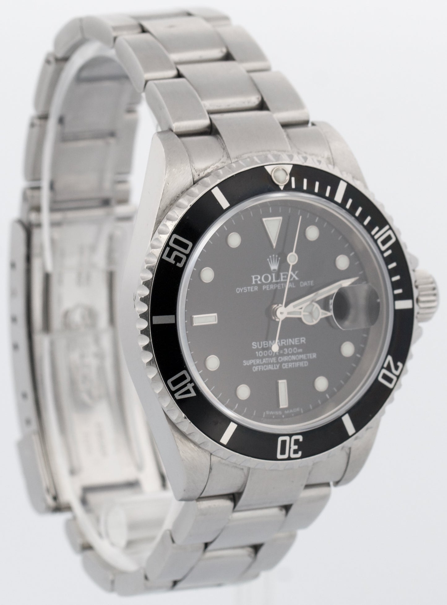 Rolex Submariner Date BLACK NO-HOLES Stainless Steel Dive 40mm 16610 Watch