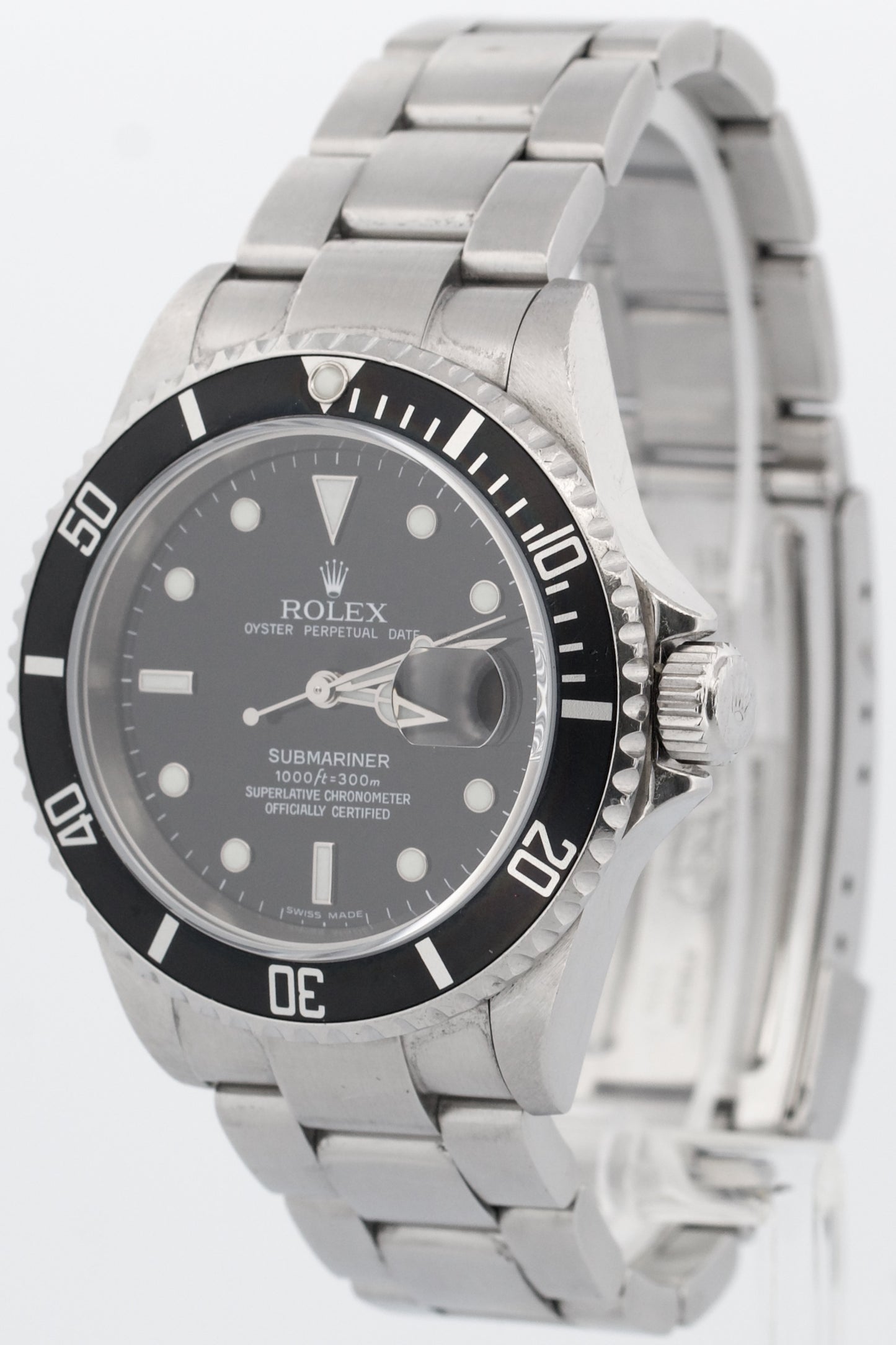 Rolex Submariner Date BLACK NO-HOLES Stainless Steel Dive 40mm 16610 Watch
