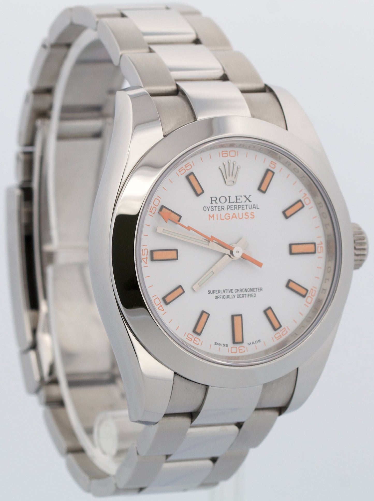 2022 PAPERS Rolex Milgauss WHITE Orange Stainless Steel 40mm Watch 116400 BOX