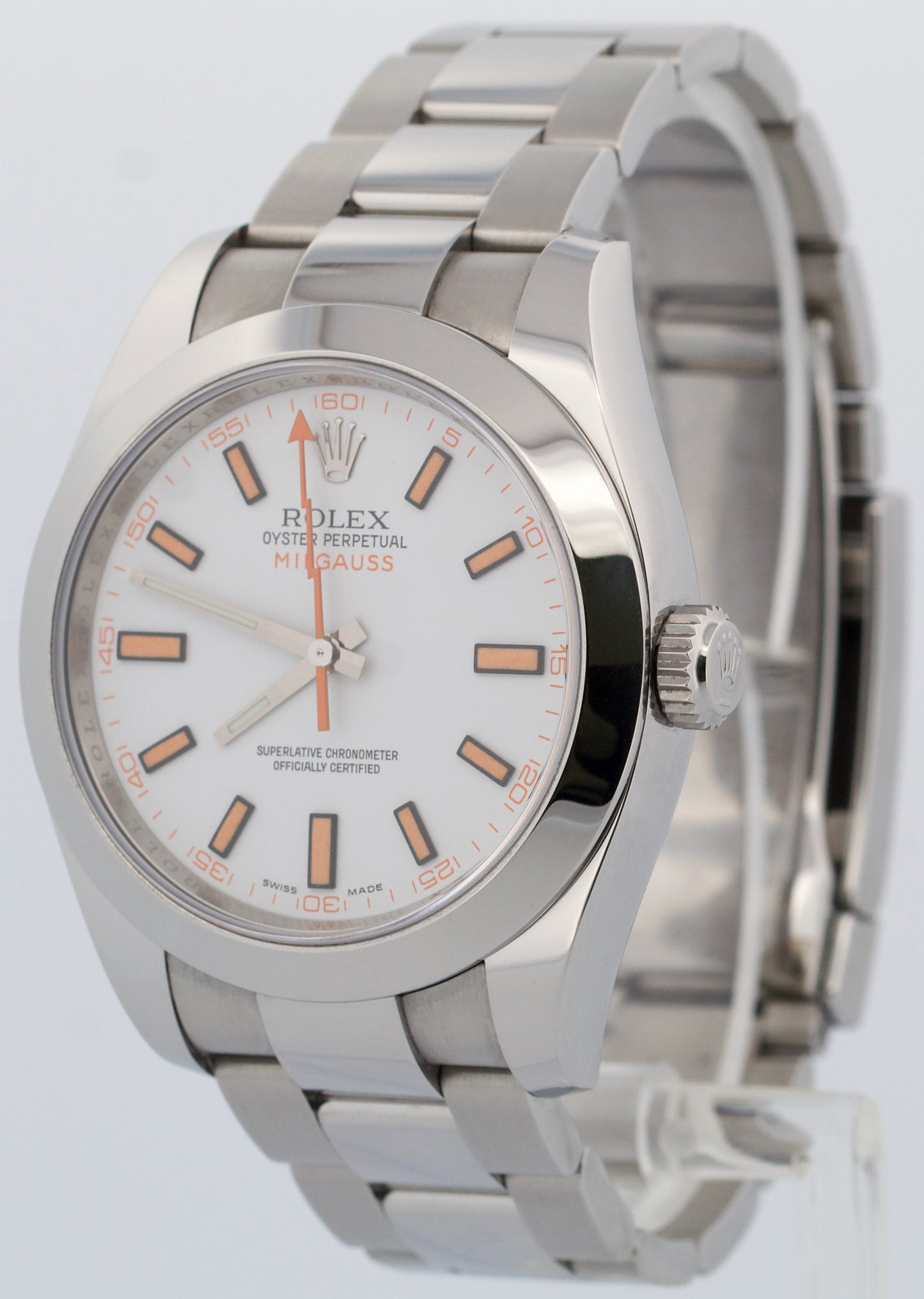 2022 PAPERS Rolex Milgauss WHITE Orange Stainless Steel 40mm Watch 116400 BOX