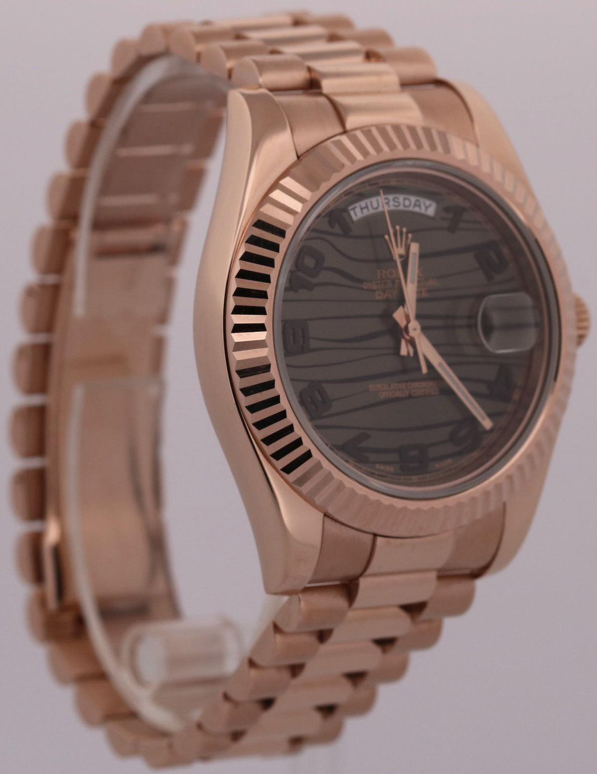 2012 Rolex Day-Date II President 218235 41mm Chocolate Wave 18K Gold Box Papers