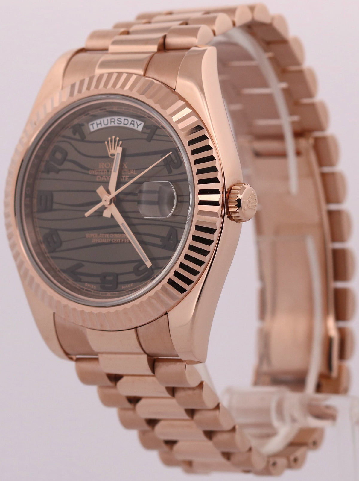 2012 Rolex Day-Date II President 218235 41mm Chocolate Wave 18K Gold Box Papers