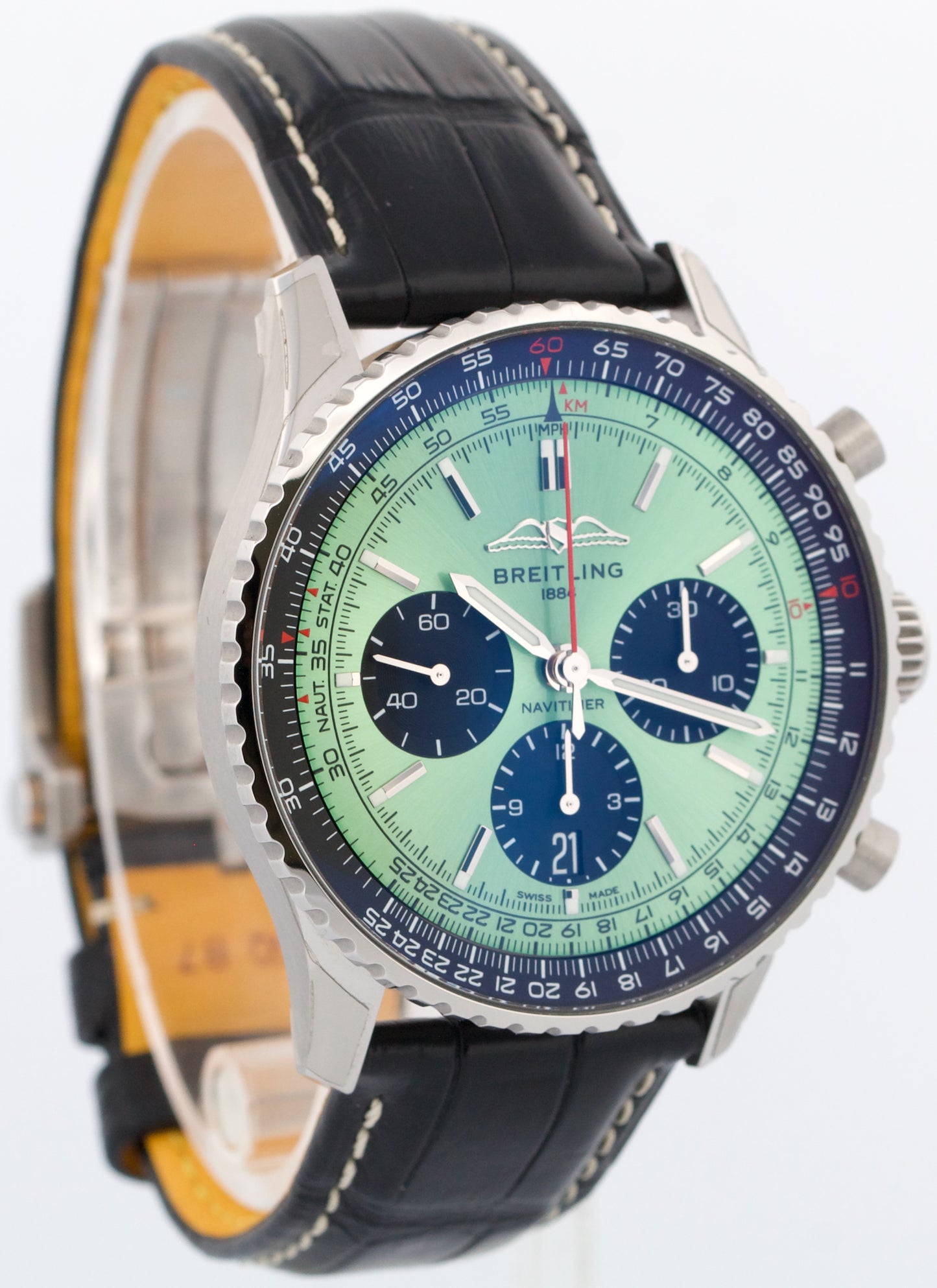 2022 PAPERS Breitling Navitimer B01 TEAL Green 43mm Stainless Leather AB0138 BOX