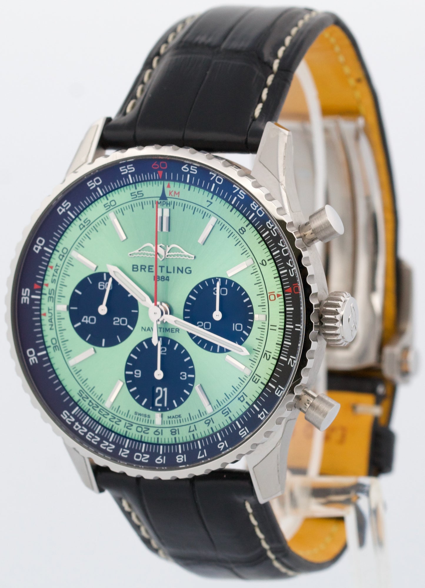 2022 PAPERS Breitling Navitimer B01 TEAL Green 43mm Stainless Leather AB0138 BOX