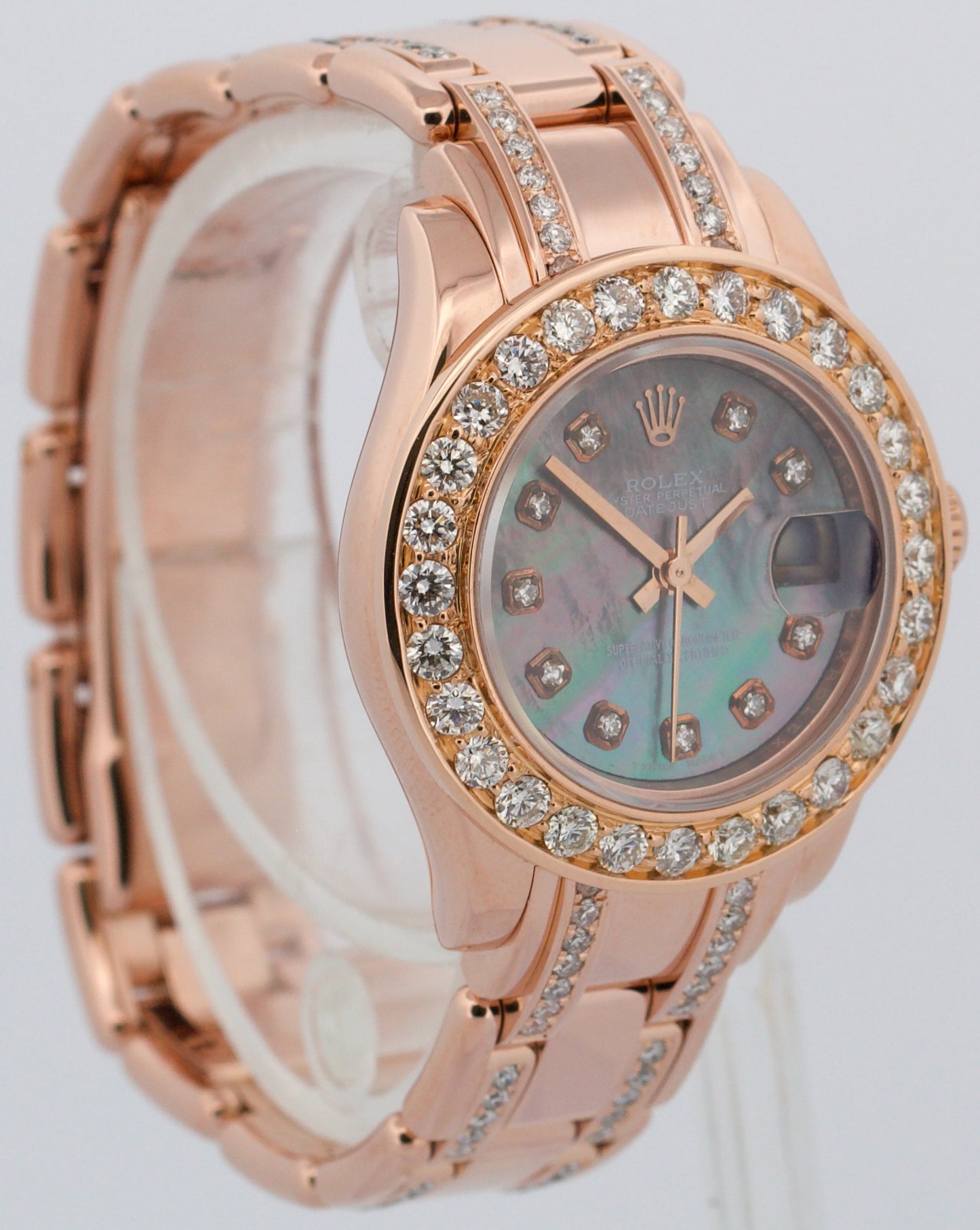 Ladies Rolex DateJust Pearlmaster 18k Rose Gold DIAMOND MOP 29mm 80315 Watch BOX