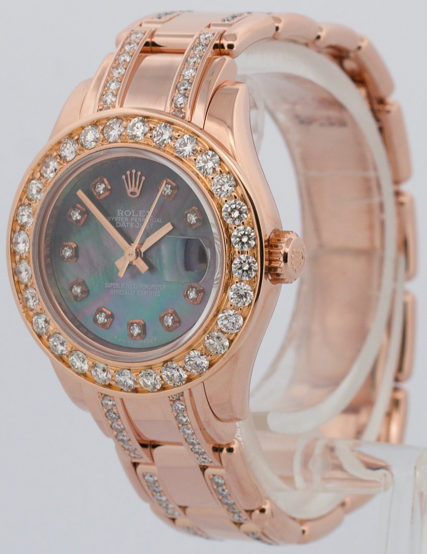 Ladies Rolex DateJust Pearlmaster 18k Rose Gold DIAMOND MOP 29mm 80315 Watch BOX