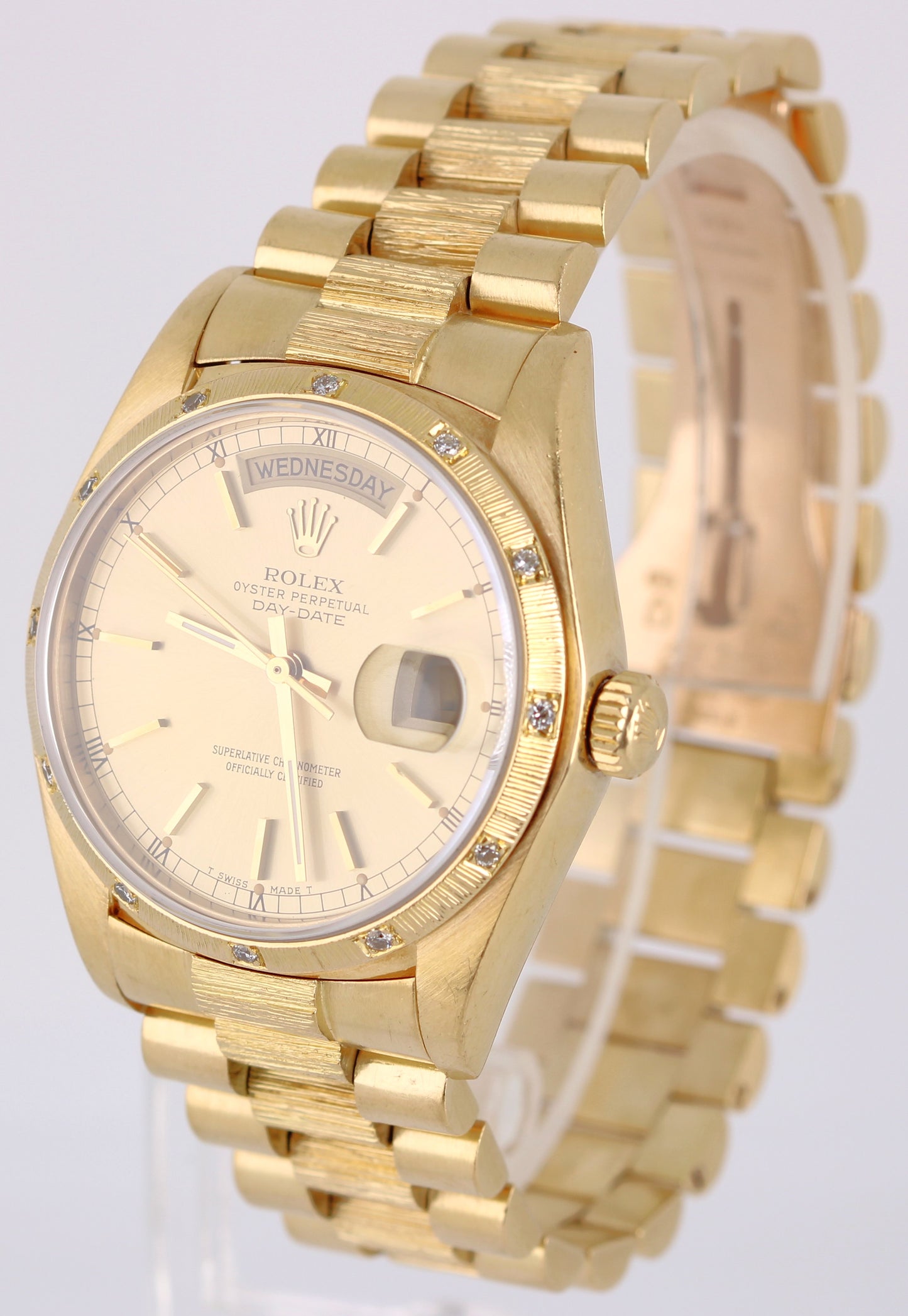 Rolex Day-Date President Quickset 18k DIAMOND BARK Champagne 36mm 18078 Watch