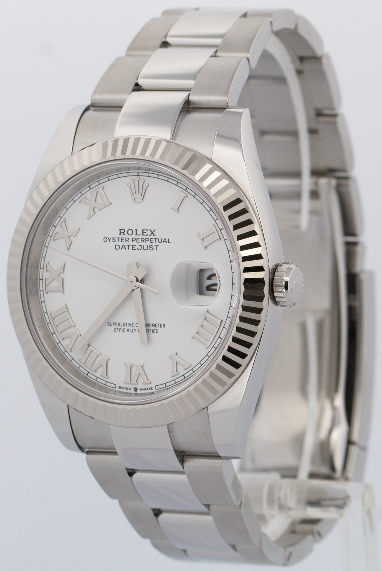 2025 PAPERS Rolex DateJust 41 WHITE ROMAN 18K Gold 41mm OYSTER 126334 Watch BOX