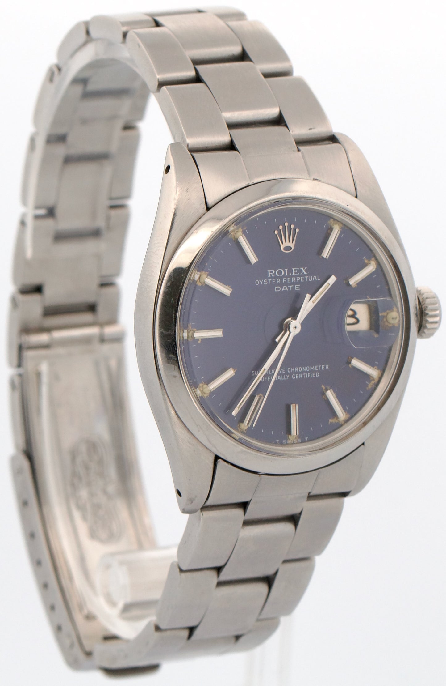 VINTAGE 1976 Rolex Oyster Perpetual Date BLUE Stainless Steel OYSTER 34mm 1500