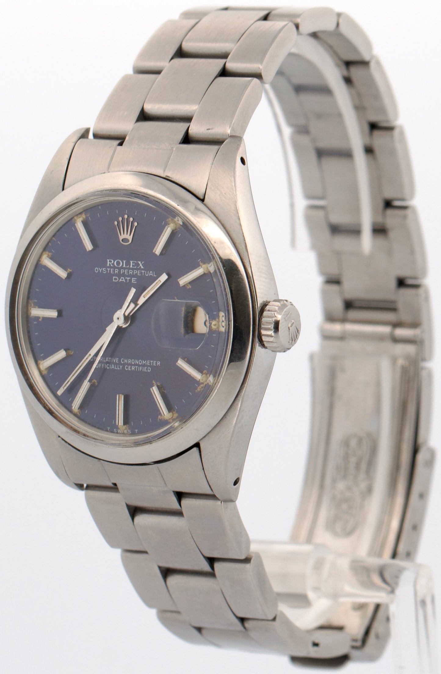 VINTAGE 1976 Rolex Oyster Perpetual Date BLUE Stainless Steel OYSTER 34mm 1500