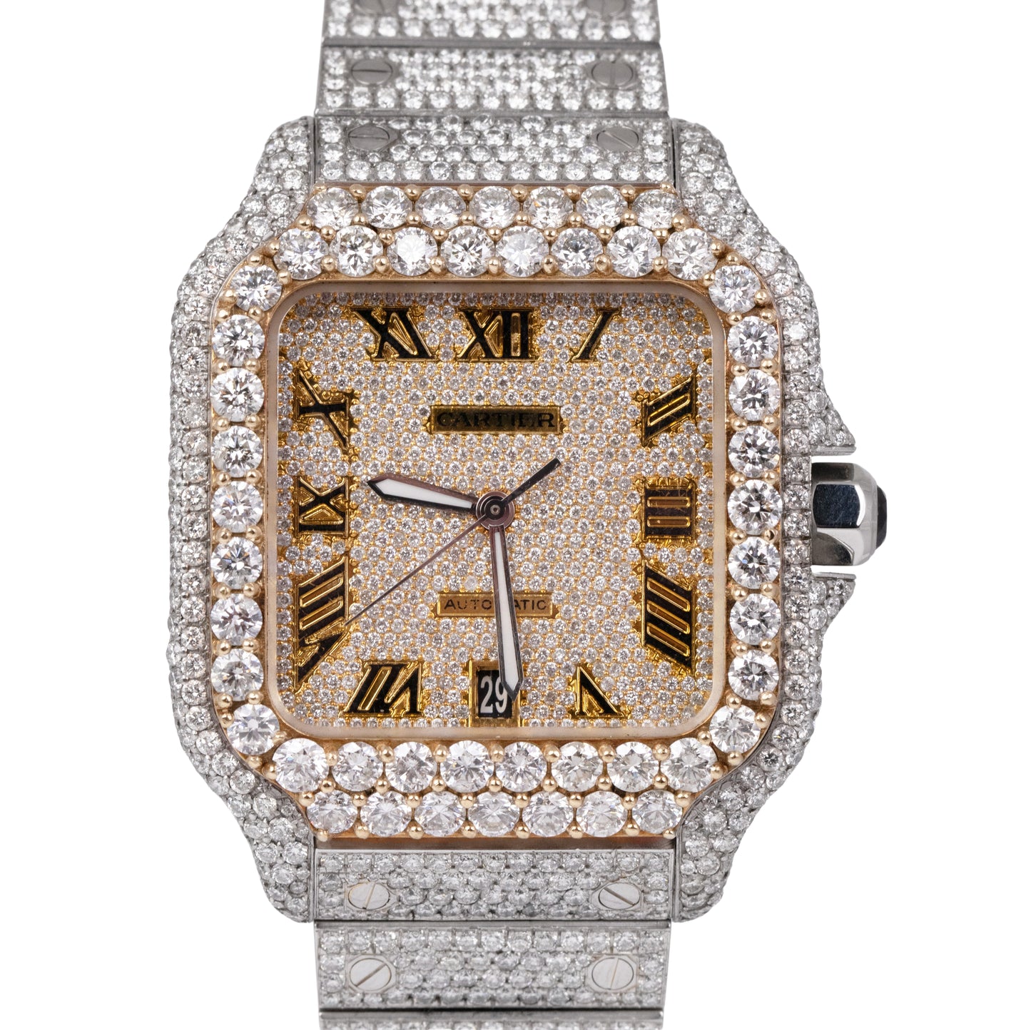 Cartier Santos 39.8mm DIAMOND BUST DOWN Automatic Stainless Steel Watch 4072