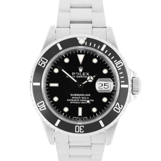 1991 Rolex Submariner Date Stainless Steel Black 40mm 16610 Oyster Watch