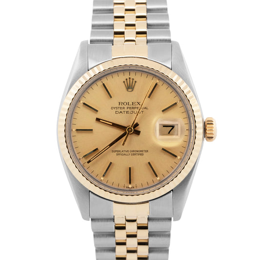 Rolex DateJust CHAMPAGNE Two-Tone 18K Yellow Gold Steel 36mm 16013 Watch