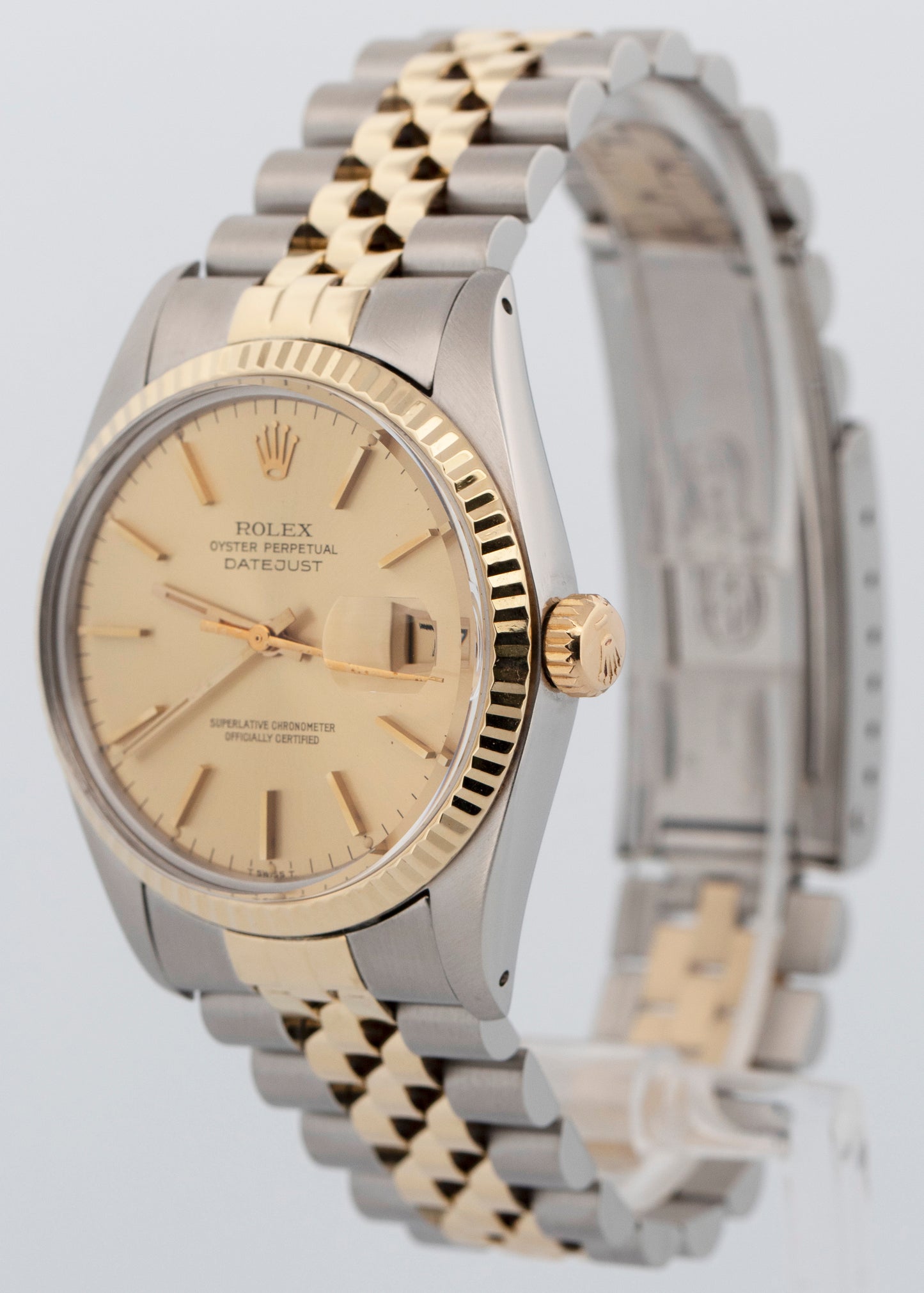 Rolex DateJust CHAMPAGNE Two-Tone 18K Yellow Gold Steel 36mm 16013 Watch
