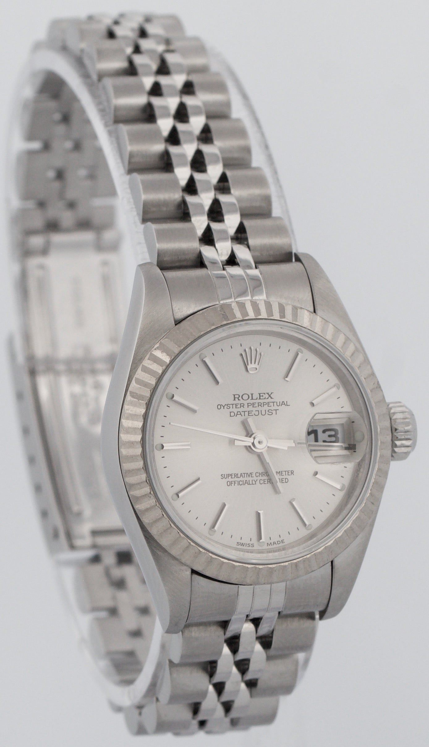 Rolex DateJust SILVER Stainless Steel 18K White Gold JUBILEE Fluted 79174 Watch