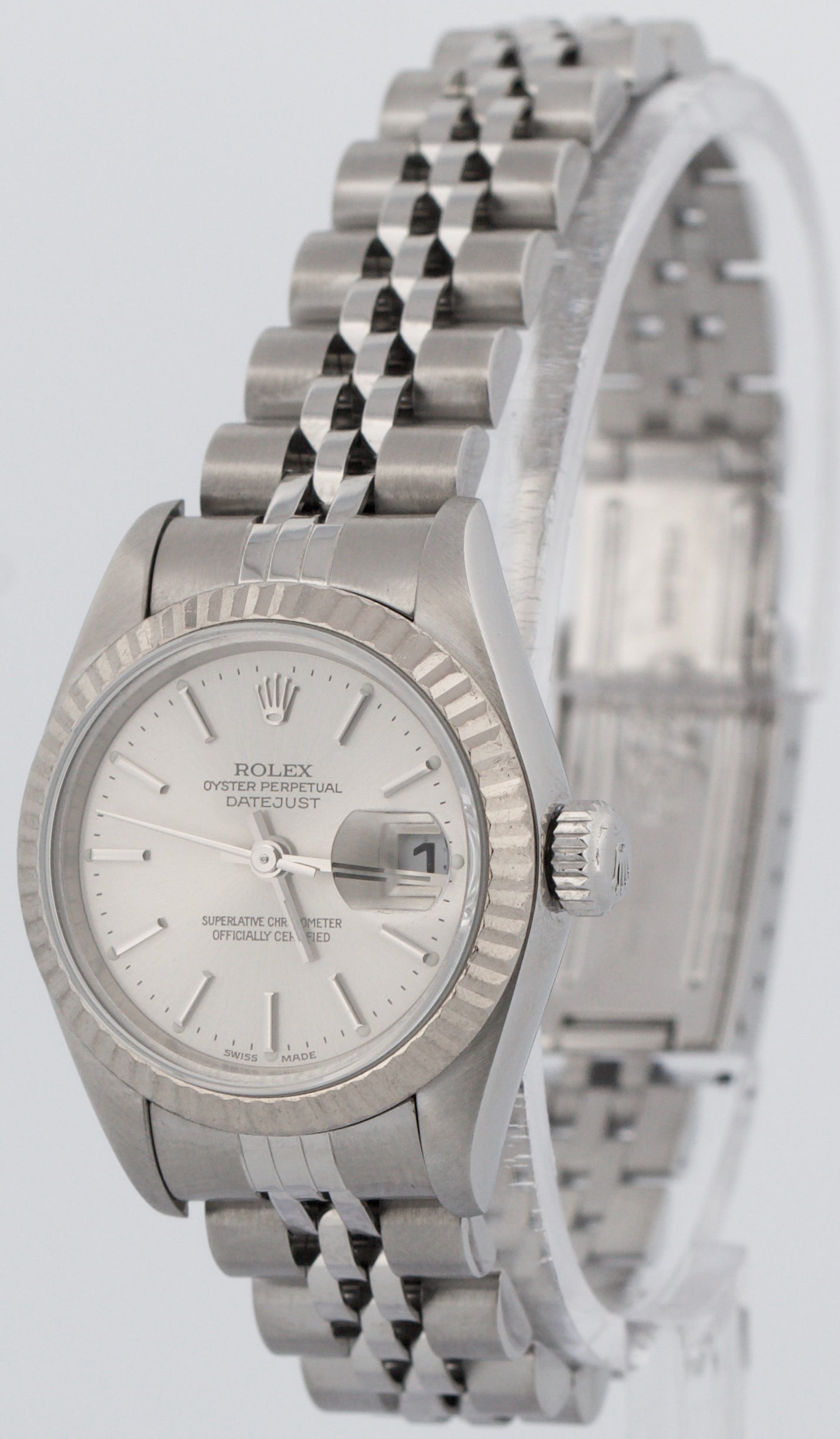 Rolex DateJust SILVER Stainless Steel 18K White Gold JUBILEE Fluted 79174 Watch