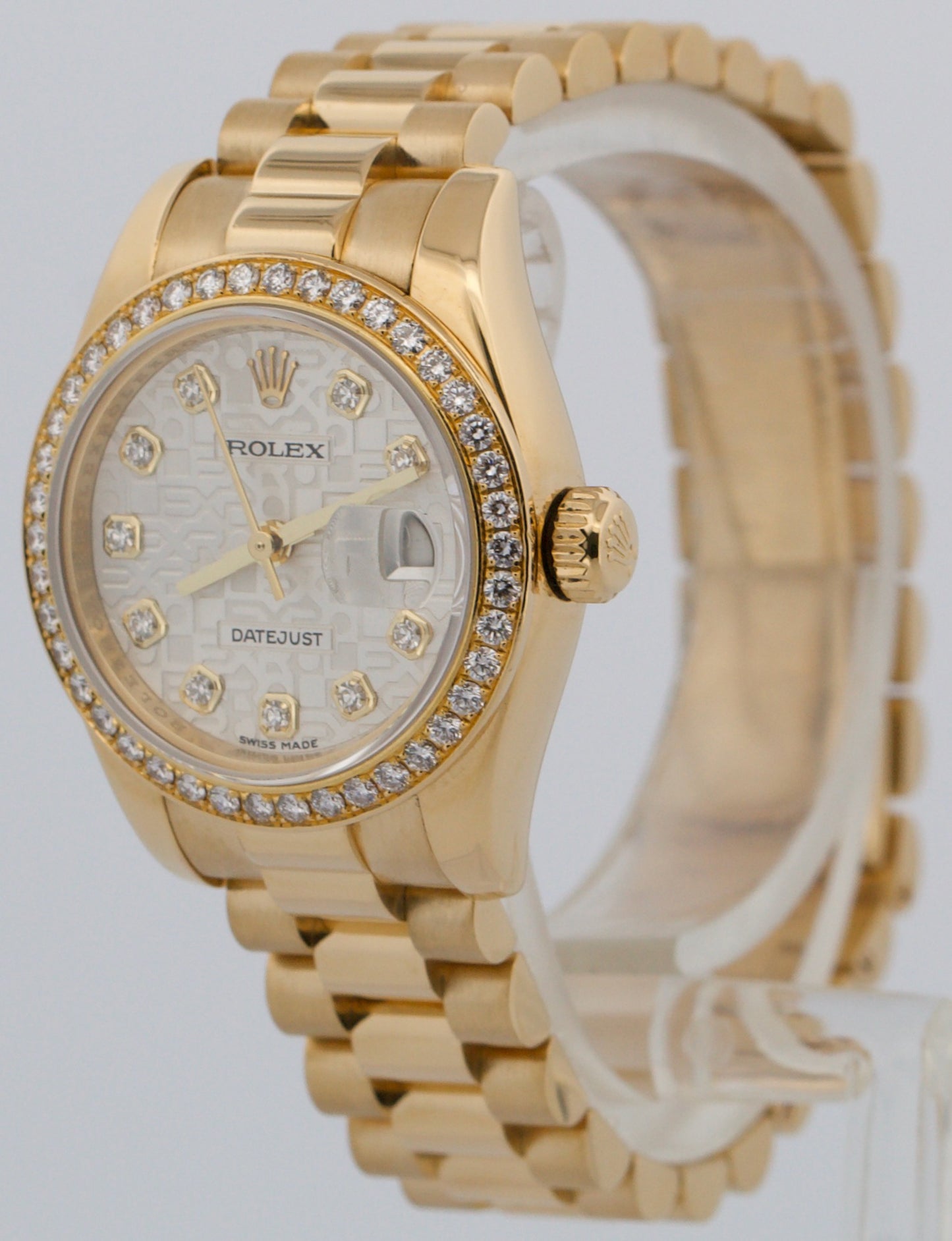 PAPERS Rolex DateJust President SILVER JUBILEE DIAMOND 26mm 18K Gold 179138 BOX