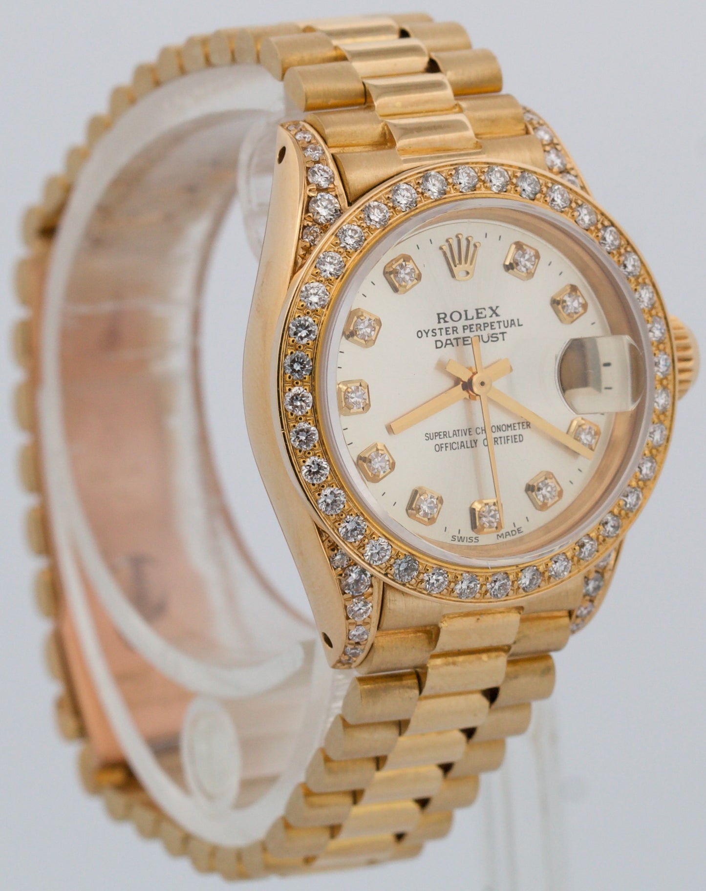 1979 Rolex DateJust President 26mm SILVER DIAMOND LUGS 18K Yellow Gold 69178