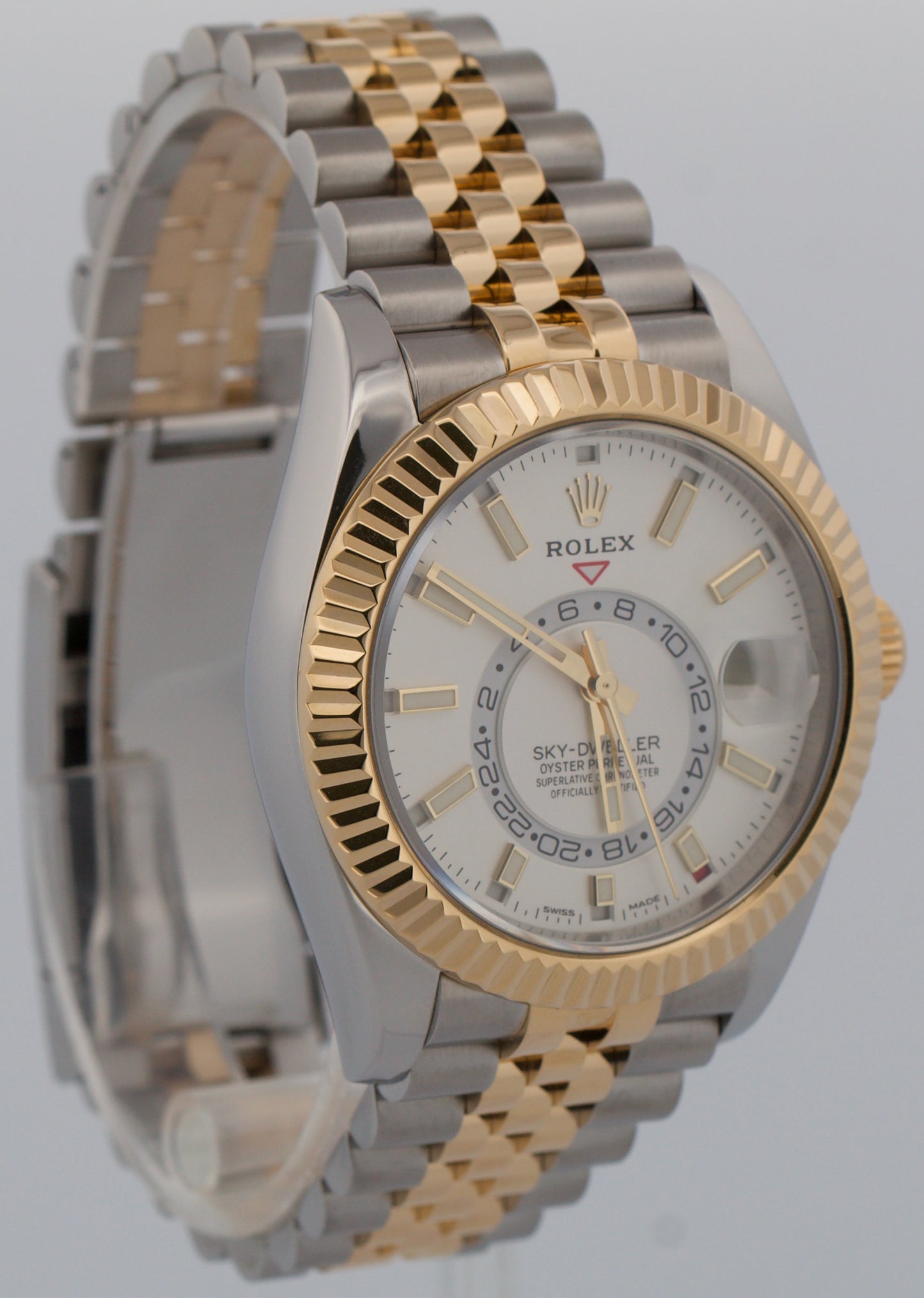 2021 PAPERS Rolex Sky-Dweller WHITE 18K Gold Stainless JUBILEE 42mm 326933 BOX