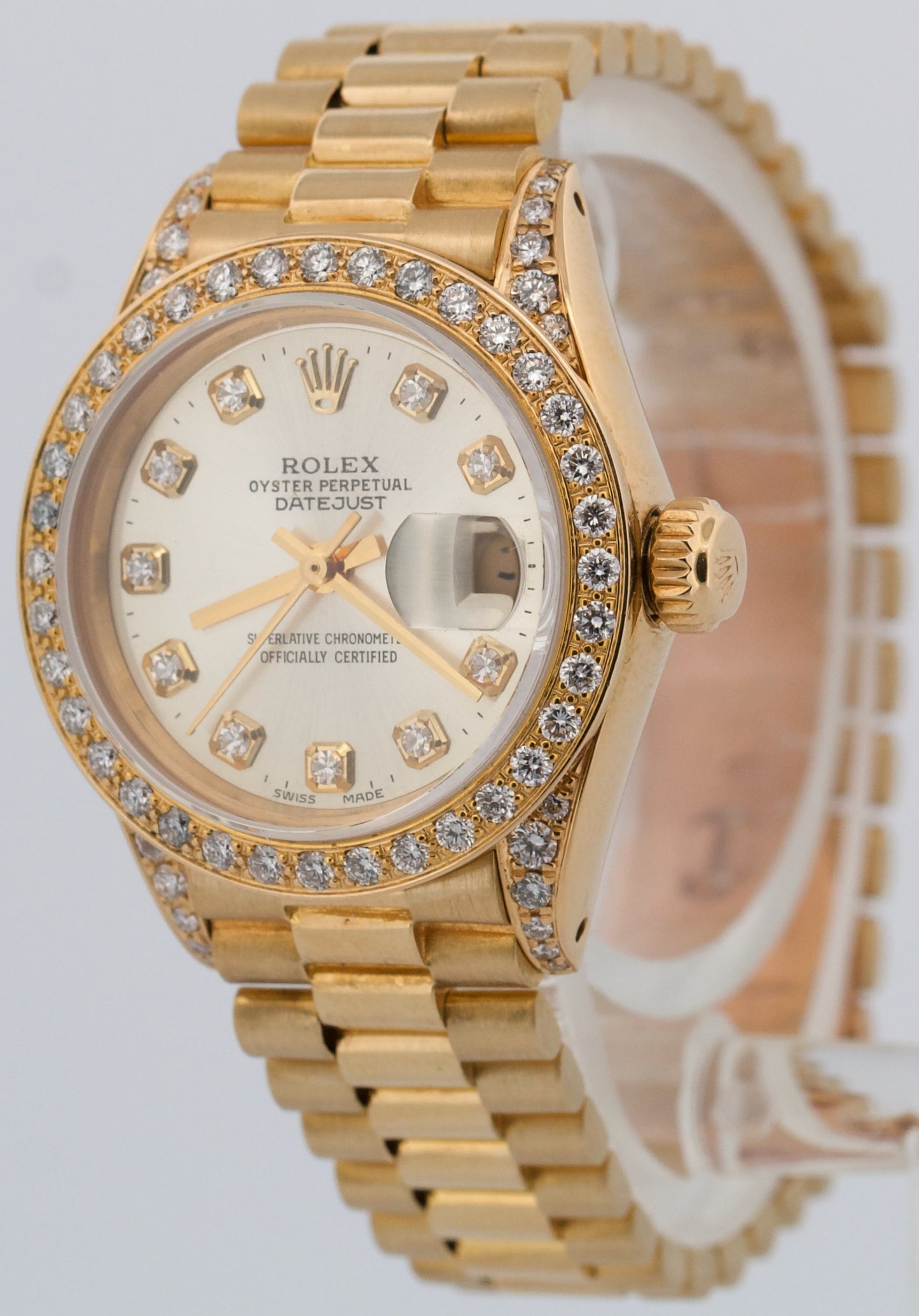1979 Rolex DateJust President 26mm SILVER DIAMOND LUGS 18K Yellow Gold 69178