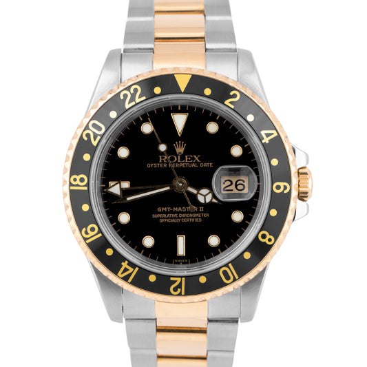 MINT Rolex GMT-Master II Two-Tone Gold Black Steel 40mm SWISS ONLY Watch 16713