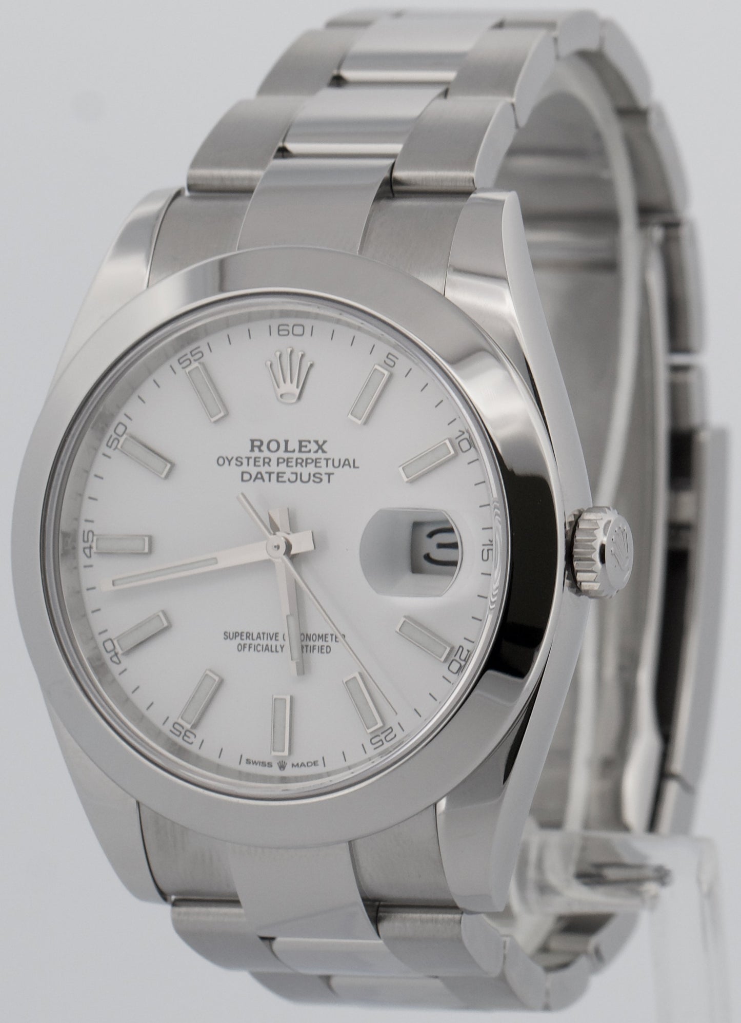 PAPERS Rolex DateJust 41mm WHITE Stainless Steel Smooth OYSTER 126300 Watch BOX
