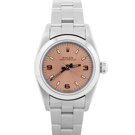 Ladies Rolex Oyster Perpetual SALMON 3-6-9 Stainless Steel 24mm 76080 Watch